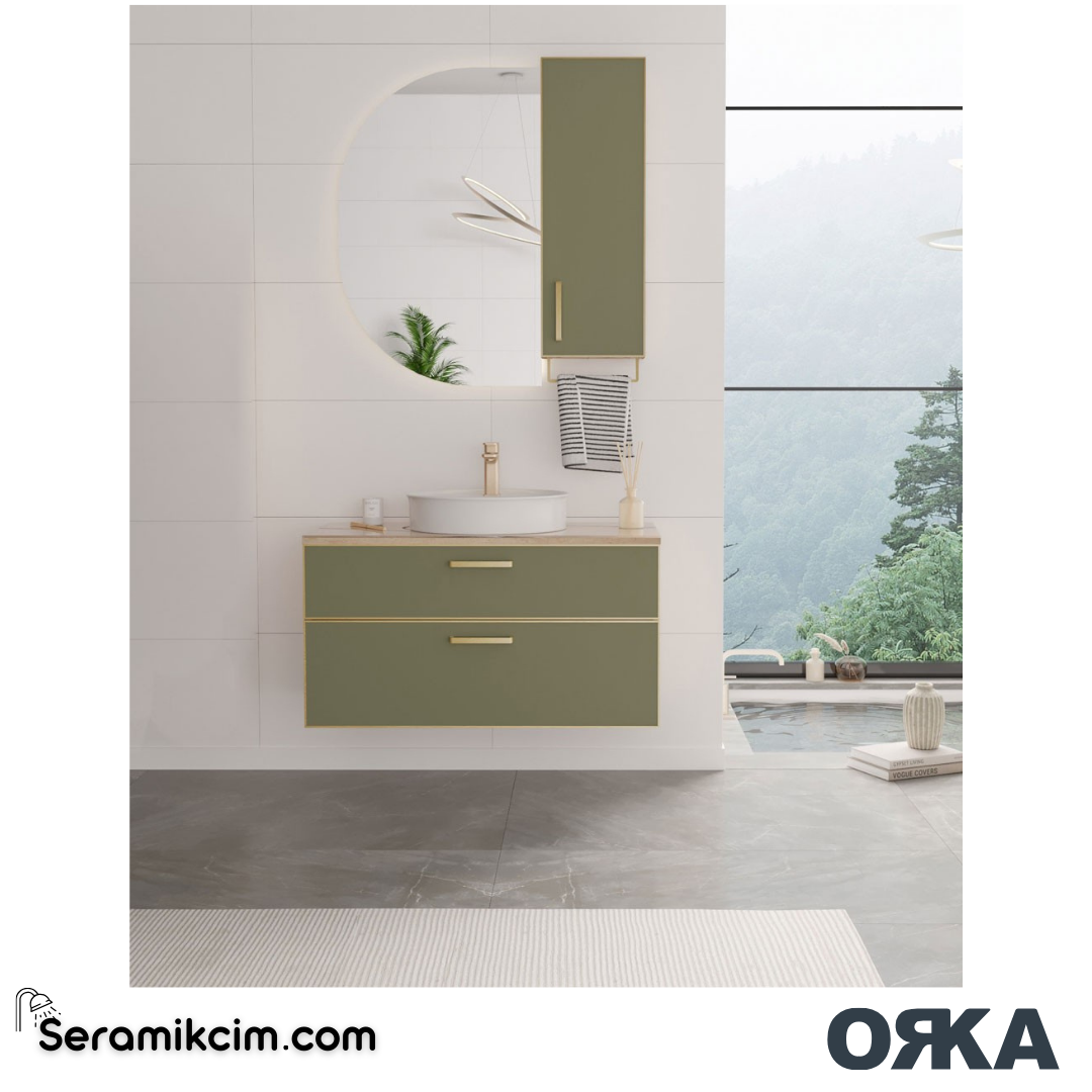 Orka Salerno 75cm Banyo Dolabı Set Mat Altın Kulp Legnano / Mat Sardunya - ORK221.75.03.TKM