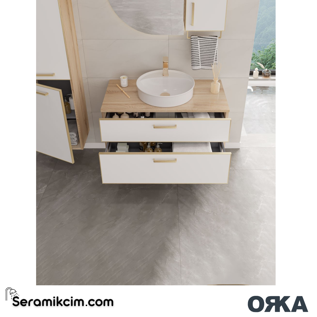 Orka Salerno 95cm Banyo Dolabı Set Mat Altın Kulp Legnano / Mat Beyaz - ORK221.95.02.TKM