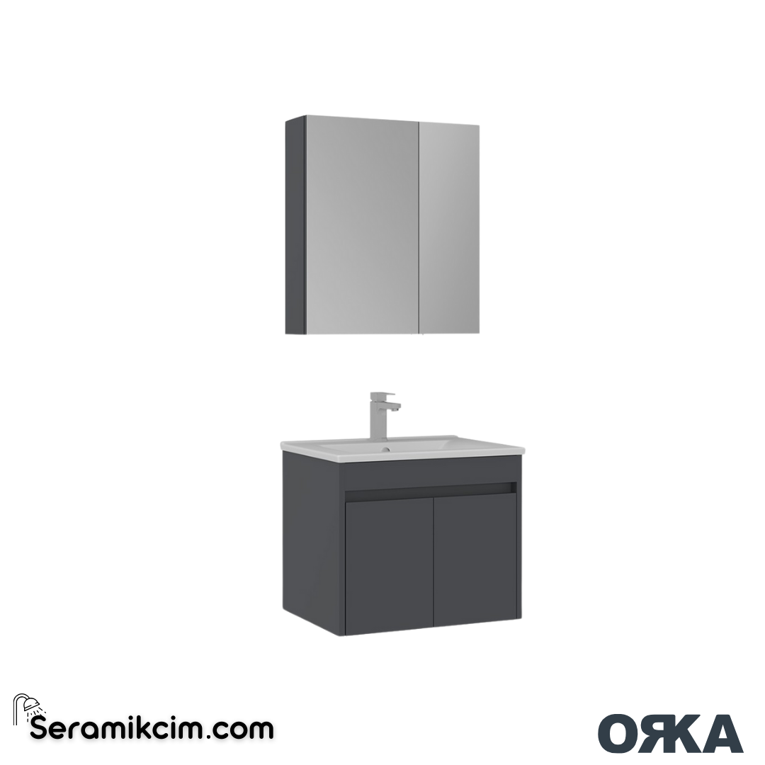 Orka Side 65cm Kapaklı Banyo Dolabı Set Antrasit - ORK224.65.01.TKM