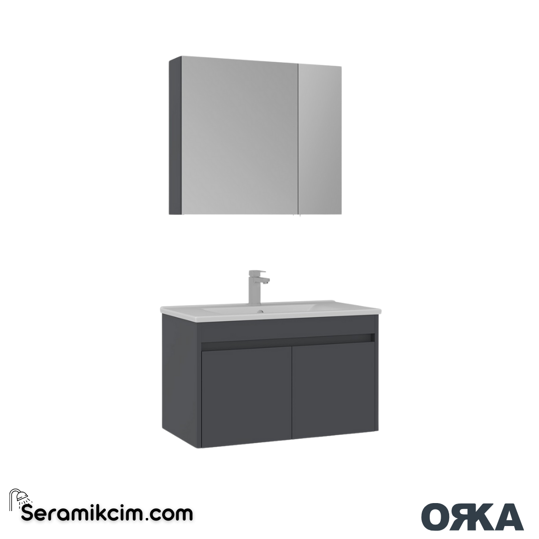 Orka Side 85cm Kapaklı Banyo Dolabı Set Antrasit - ORK224.85.01.TKM