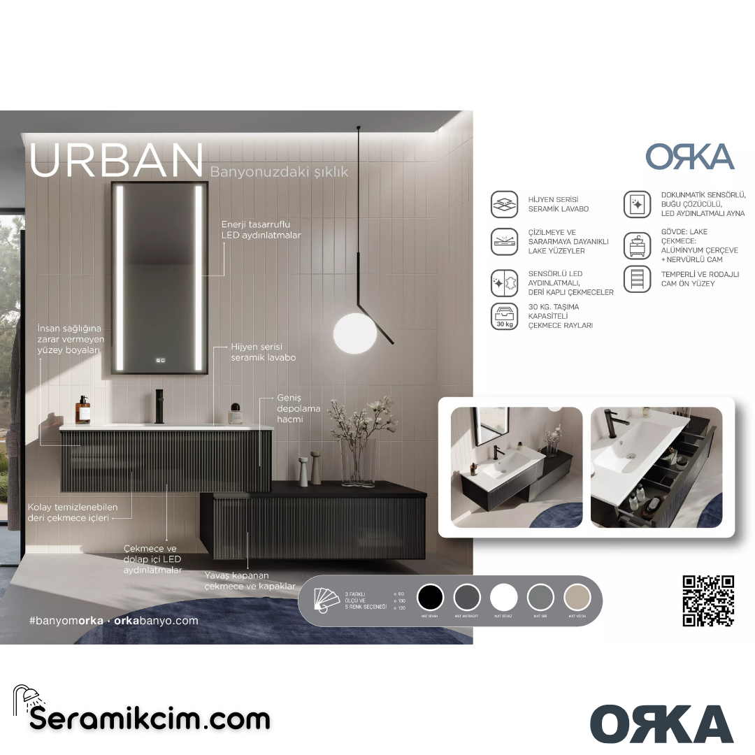 Orka Urban 40cm Boy Dolabı (Sağ-Sol) Mat Antrasit - ORK.BYD1051