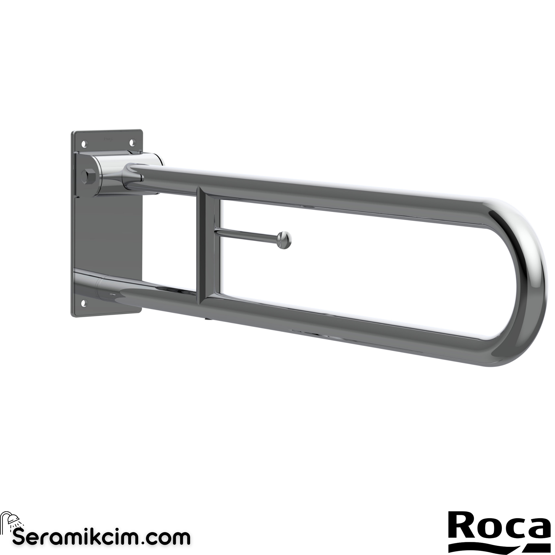 Roca Access Comfort Katlanabilir ve Tuvalet Kağıtlıklı Tutunma Barı, Parlak Paslanmaz Çelik, 800 mm