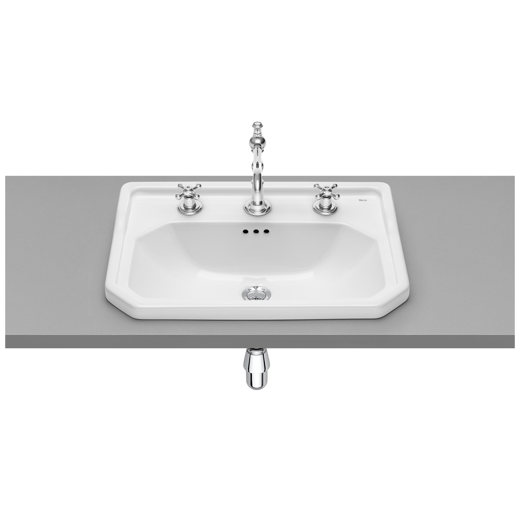 Roca Carmen Tezgah Üstü Gömme Lavabo Beyaz 600 x 450 mm (3 Batarya Delikli) A3270A5003