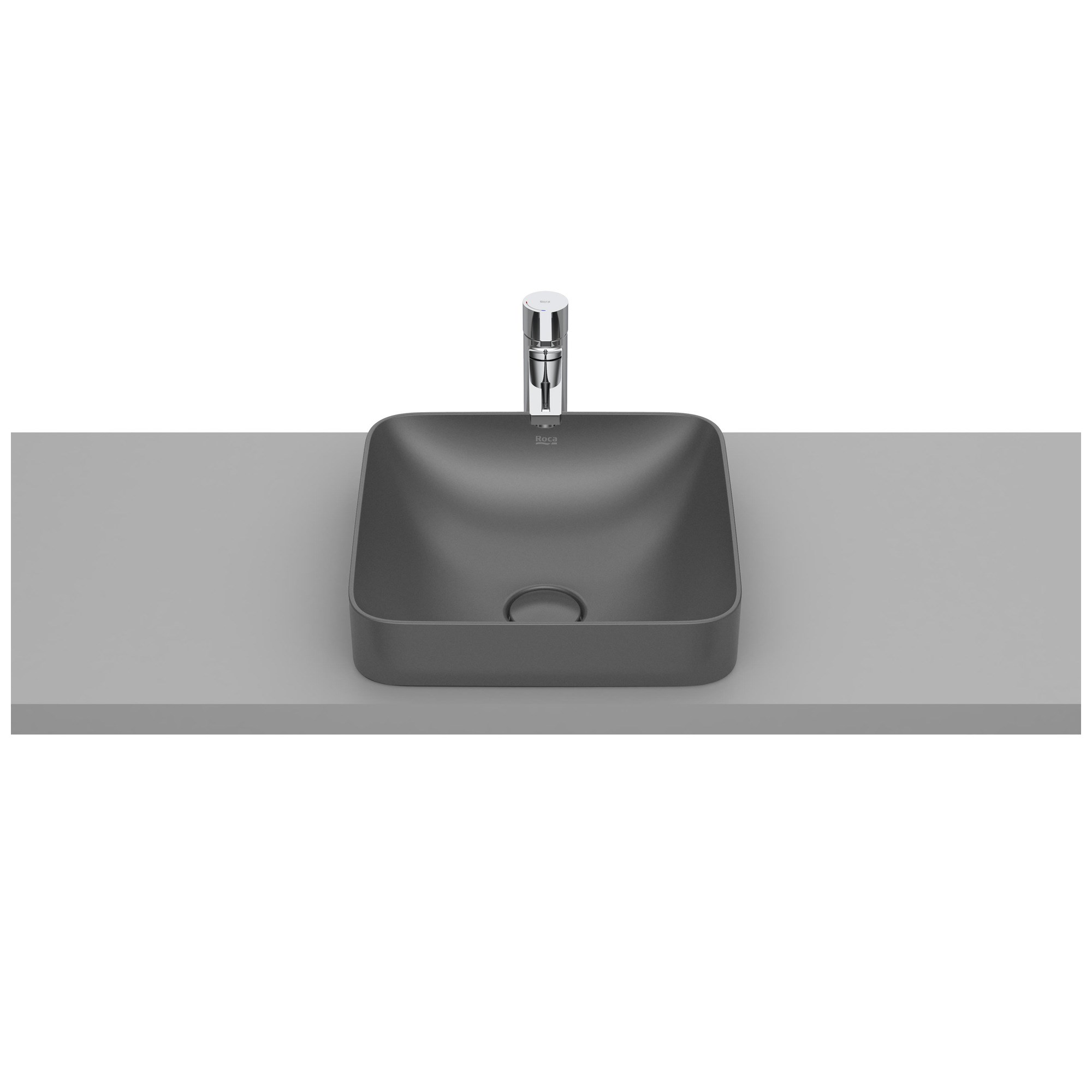 Roca Inspira Square FINECERAMIC® Tezgah Üstü Gömme Lavabo Onyx (Mat Siyah) 370 x 370 mm A32753R640