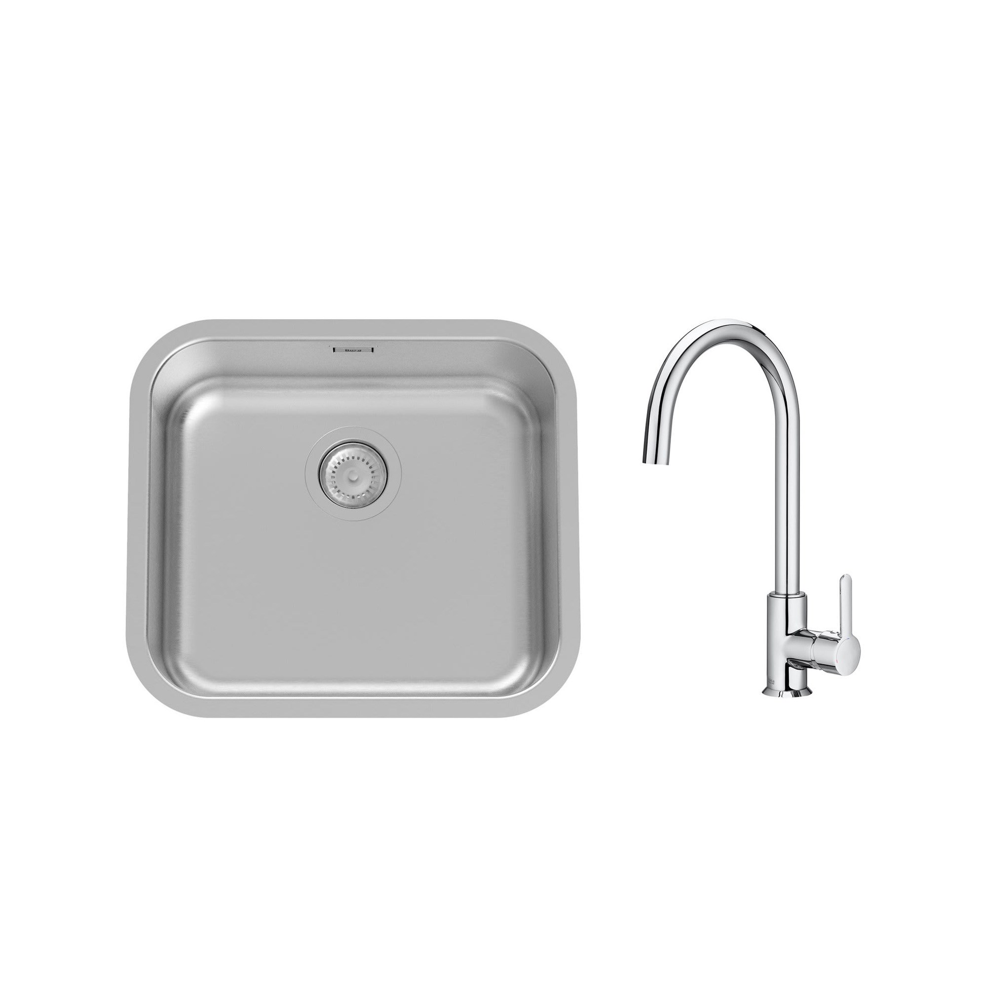 Roca Pack Porto Paslanmaz Çelik Eviye, 450 x 400 mm ve Mencia Eviye Bataryası A870RD045M
