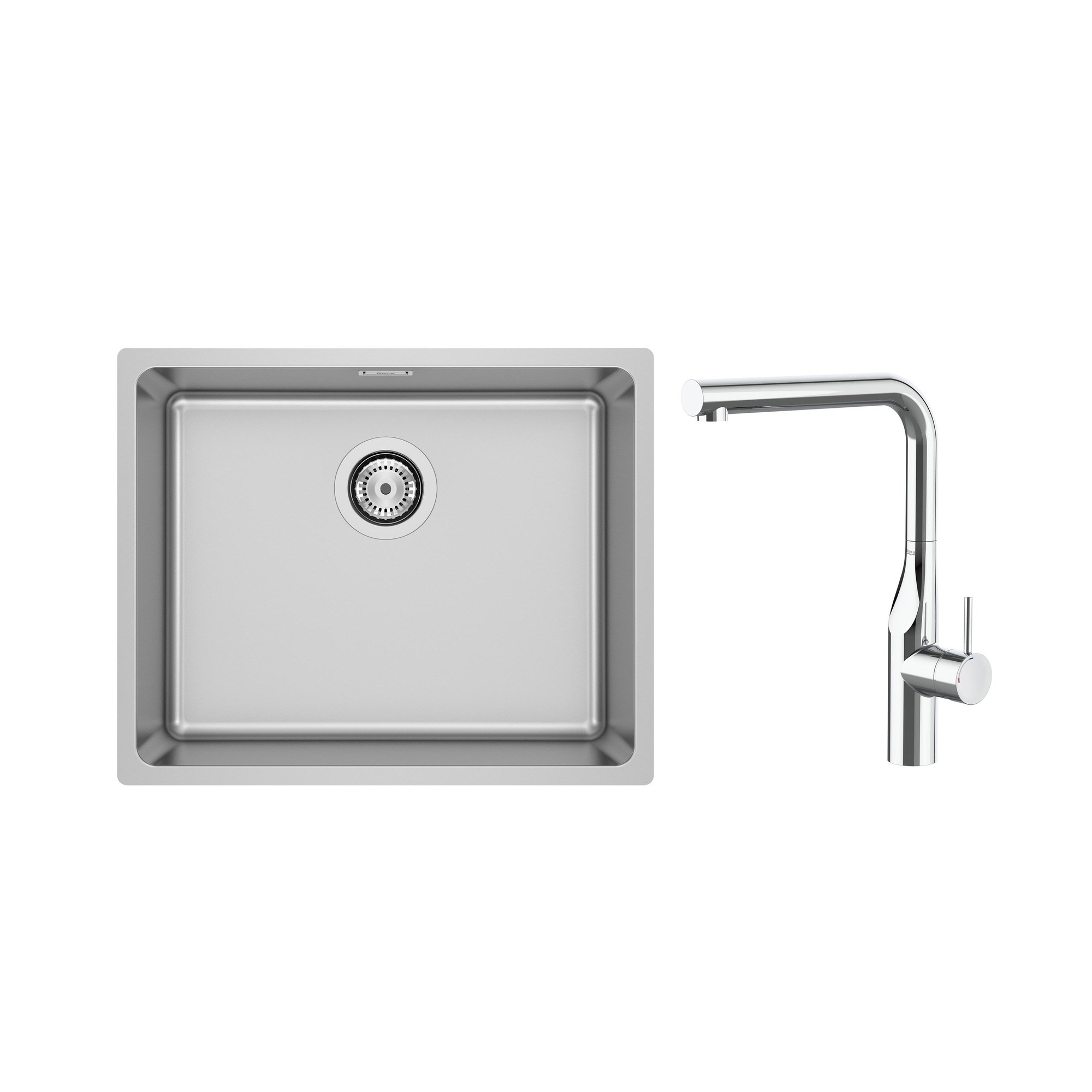 Roca Pack Roma Paslanmaz Çelik Eviye, 540 x 440 mm ve Glera Döner Çıkış Uçlu Eviye Bataryası A870PD050G