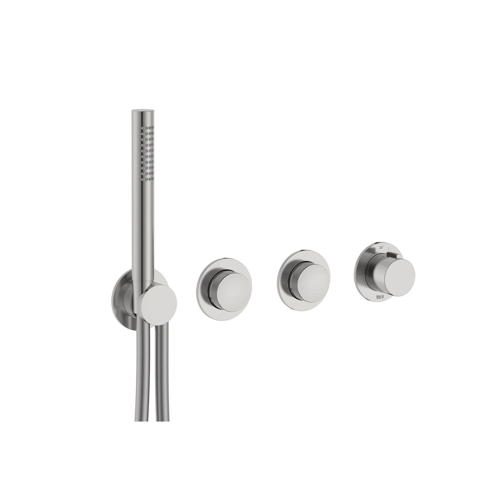 Roca T-MultiTermostatik Batarya Sıva Üstü Grup Stainless Steel(El Duşu, Çıkış Ucu) A5A714ASM0