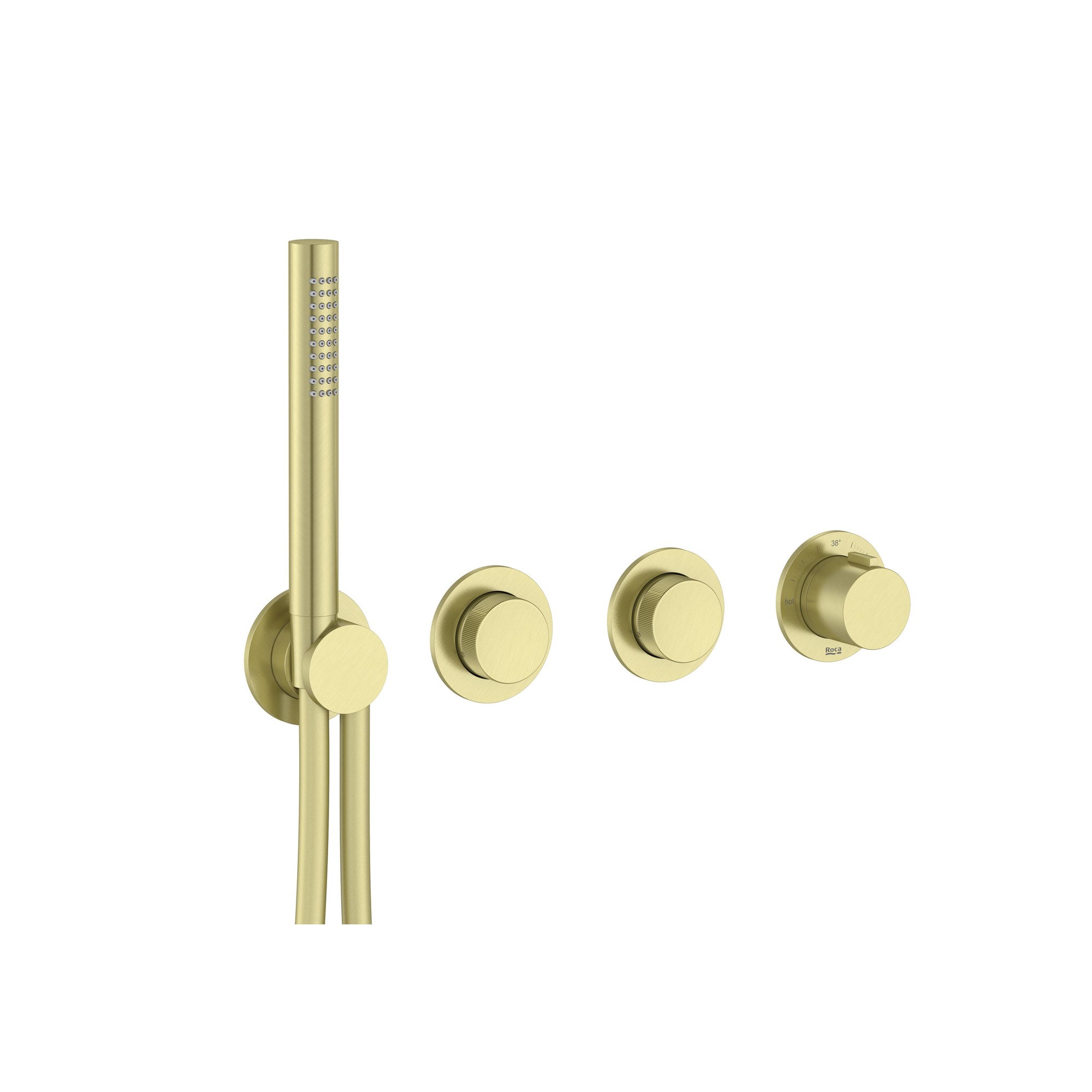 Roca T-MultiTermostatik Batarya Sıva Üstü Grup Brushed Brass (El Duşu, Çıkış Ucu) A5A714AVA0