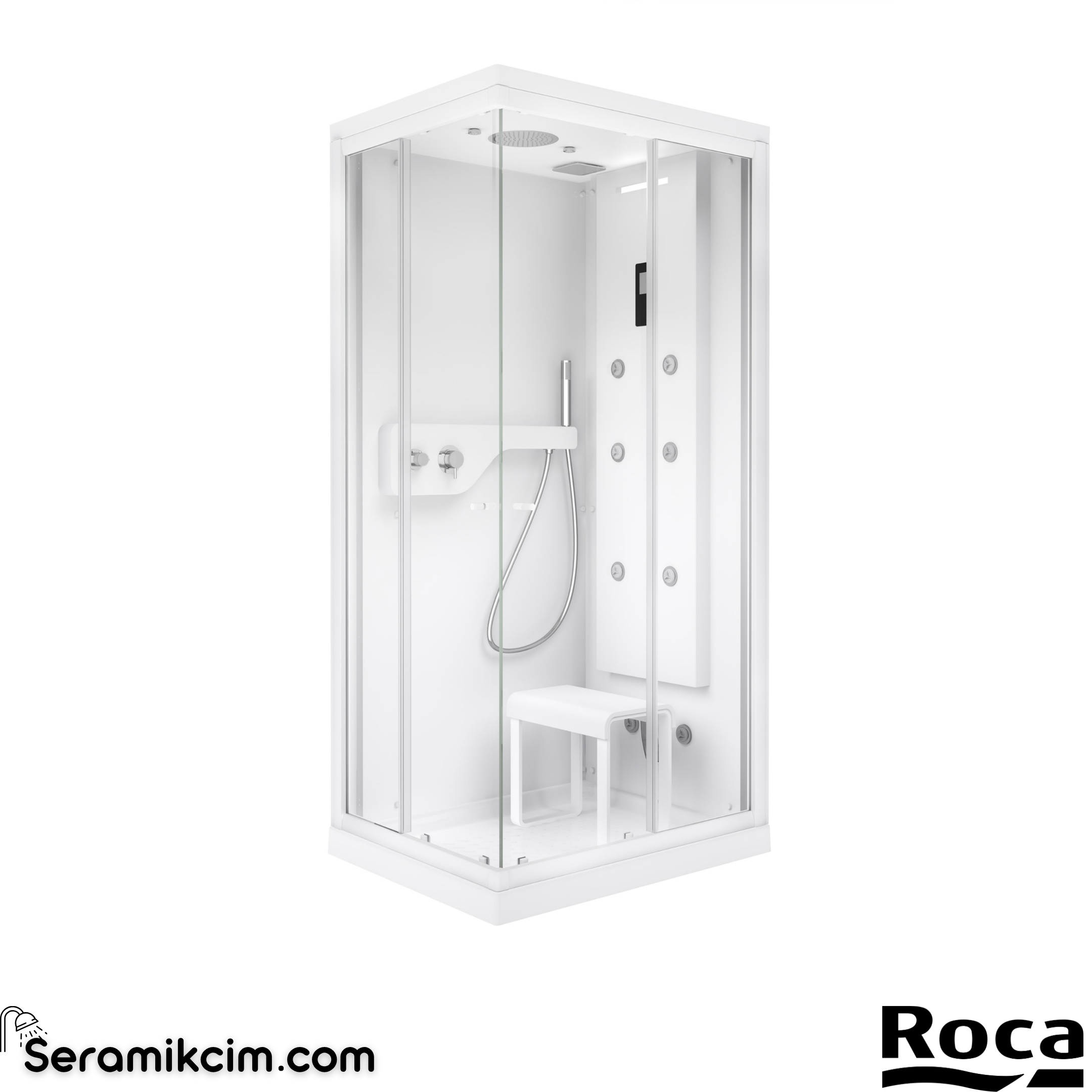 Roca Zen Club 1200 X 800 mm, Sağdan Hidromasaj Kabini (Duş jetleri Sağ Tarafta)