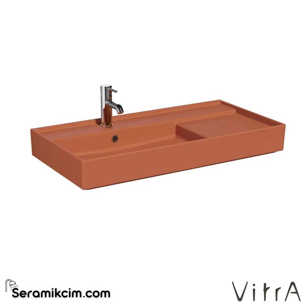 VitrA Archiplan Lavabo 90x46 cm Tek Armatür Delikli, Su Taşma Delikli, Mat Terra Rosa - 7416B077-0001