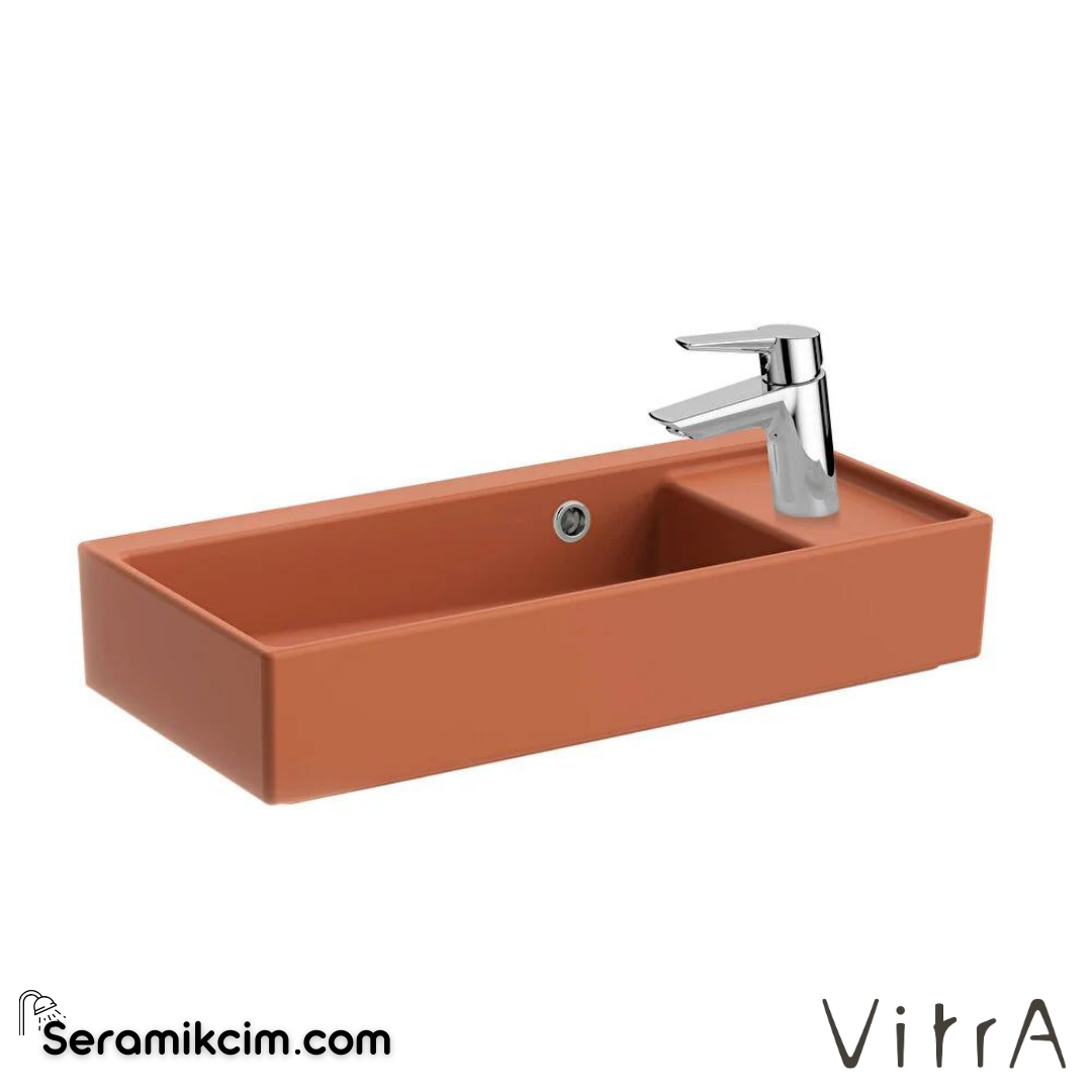 VitrA Archiplan Lavabo Kompakt, 60x28 cm Sağdan Tek Armatür Delikli, Su Taşma Delikli, Mat Terra Rosa - 7406B077-0029