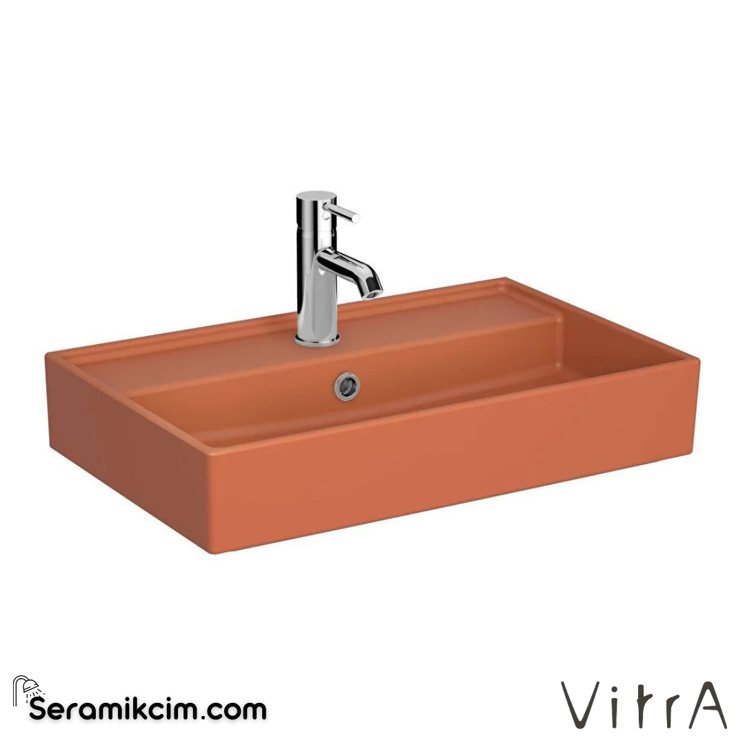 VitrA Archiplan Lavabo Kompakt, 60x38 cm Tek Armatür Delikli, Su Taşma Delikli, Mat Terra Rosa - 7401B077-0001