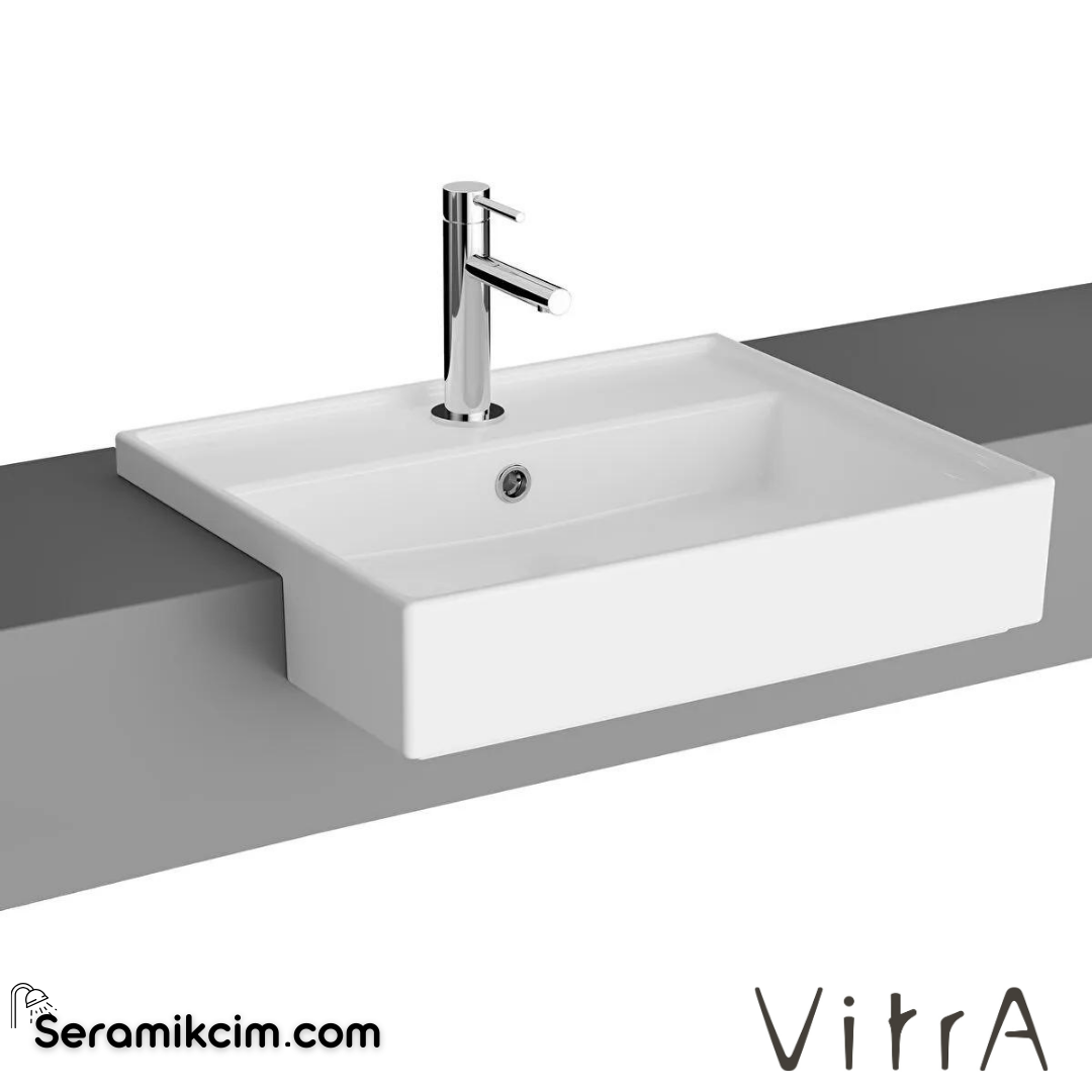 VitrA Archiplan Yarım Tezgah Lavabo 55x46 cm Tek Armatür Delikli, Su Taşma Delikli, Beyaz - 7412B003-0001