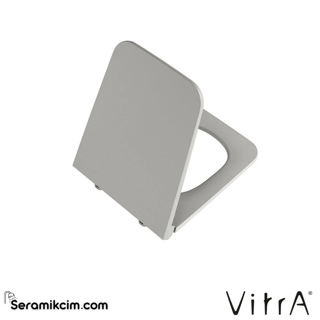 VitrA Equal Klozet Kapağı Slim, Duroplast, Üstten Sıkmalı Yavaş Kapanır, Kolay Sök-Tak, Metal Menteşeli, Mat Taş Gri 119-476R009 - 119-476R009