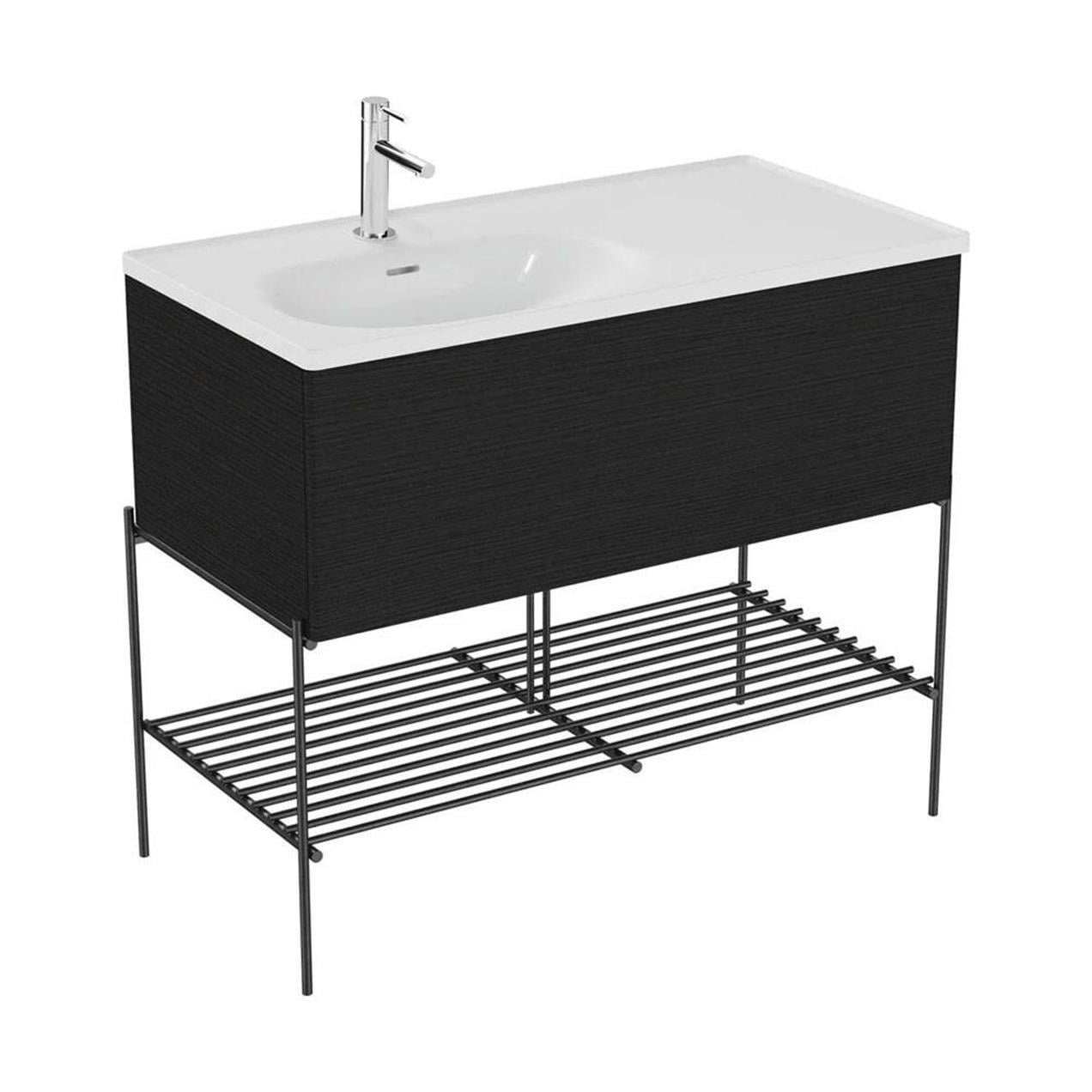 Vitra Equal Lavabo Dolabı, 100 Cm, Asimetrik Lavabolu, Çekmeceli,  Hareli Siyah Meşe - 66522