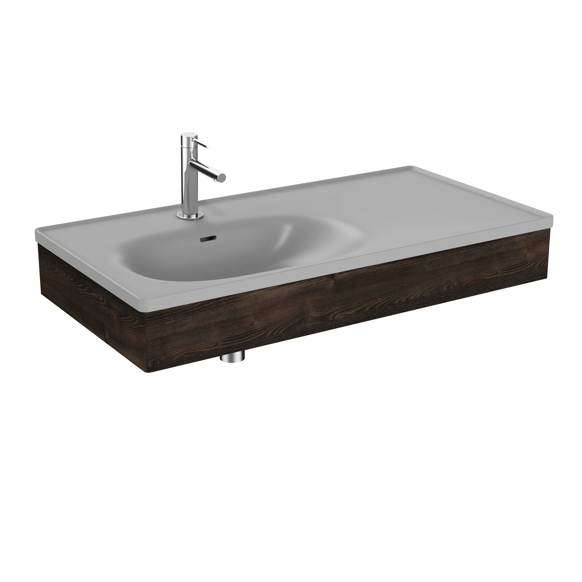 Vitra Equal Lavabo Ünitesi 100 cm Asimetrik Gri Lavabolu Karaağaç 81130
