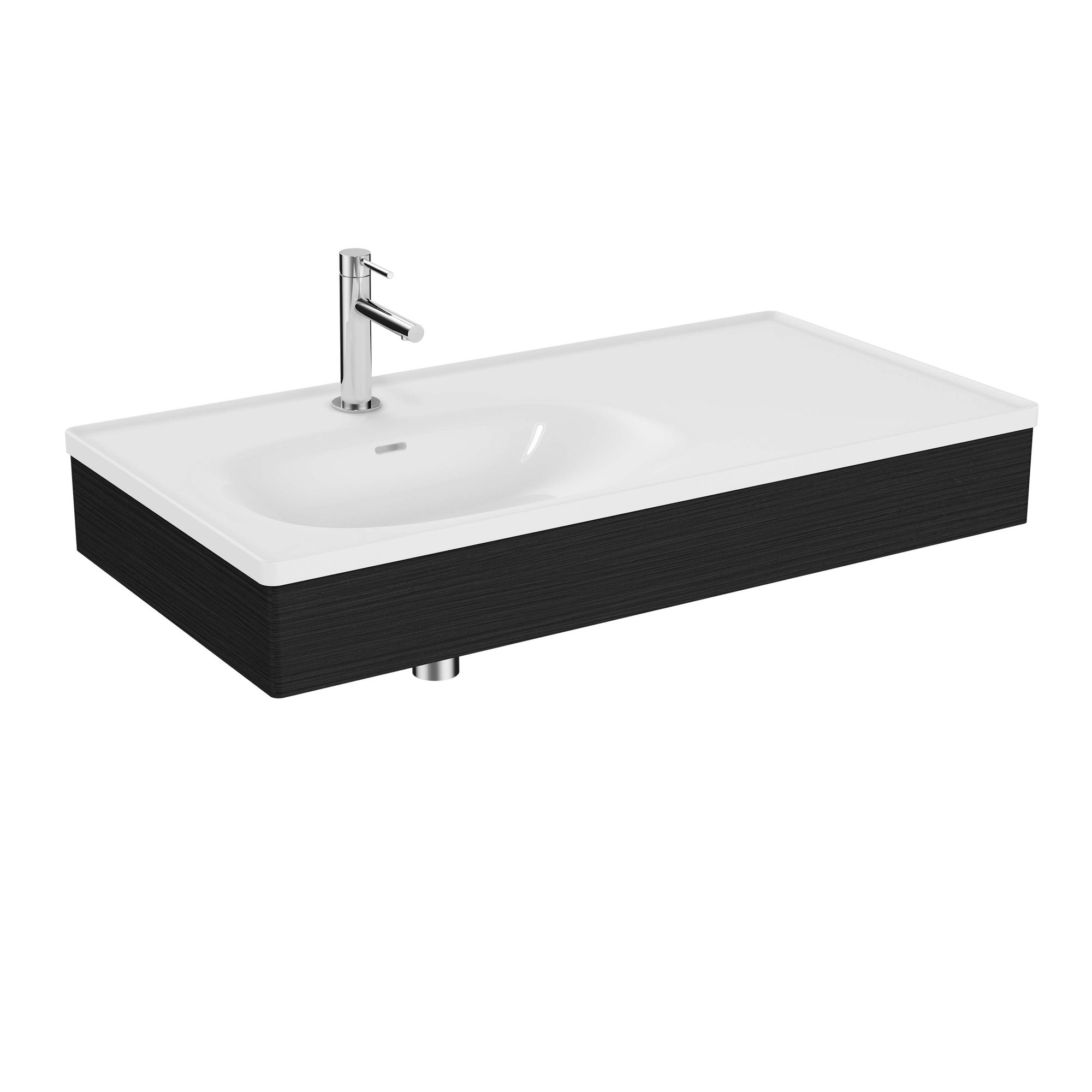 Vitra Equal Lavabo Ünitesi 100 cm Asimetrik Beyaz Lavabolu Hareli Siyah Meşe 64085