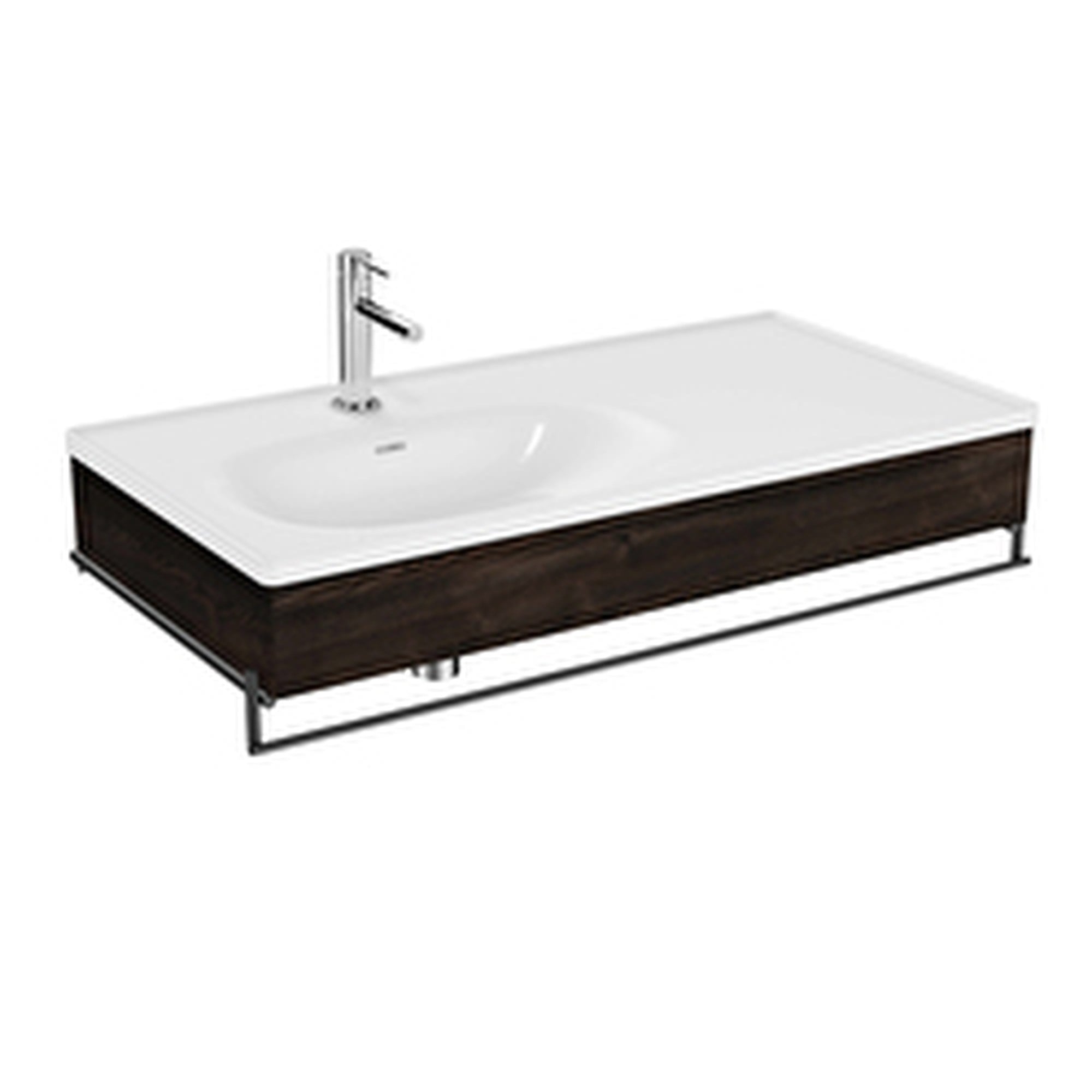 VitrA Equal Lavabo Ünitesi 100 cm Asimetrik Beyaz Lavabolu Havluluklu Karaağaç 81085