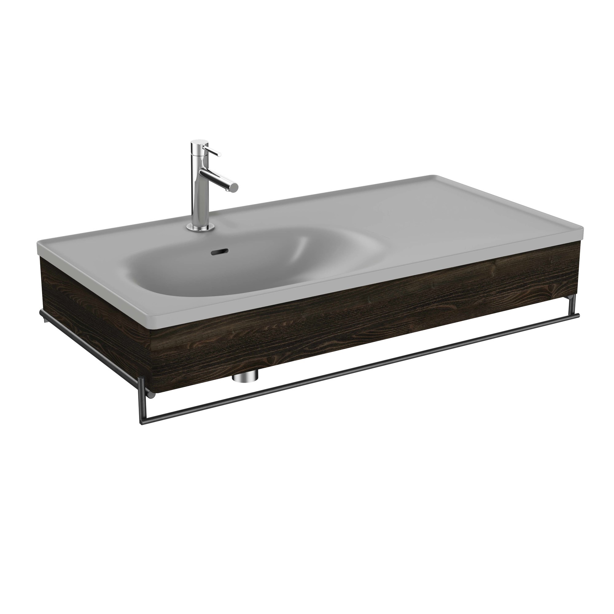 Vitra Equal Lavabo Ünitesi 100 cm Asimetrik Gri Lavabolu Havluluklu Karaağaç 81123