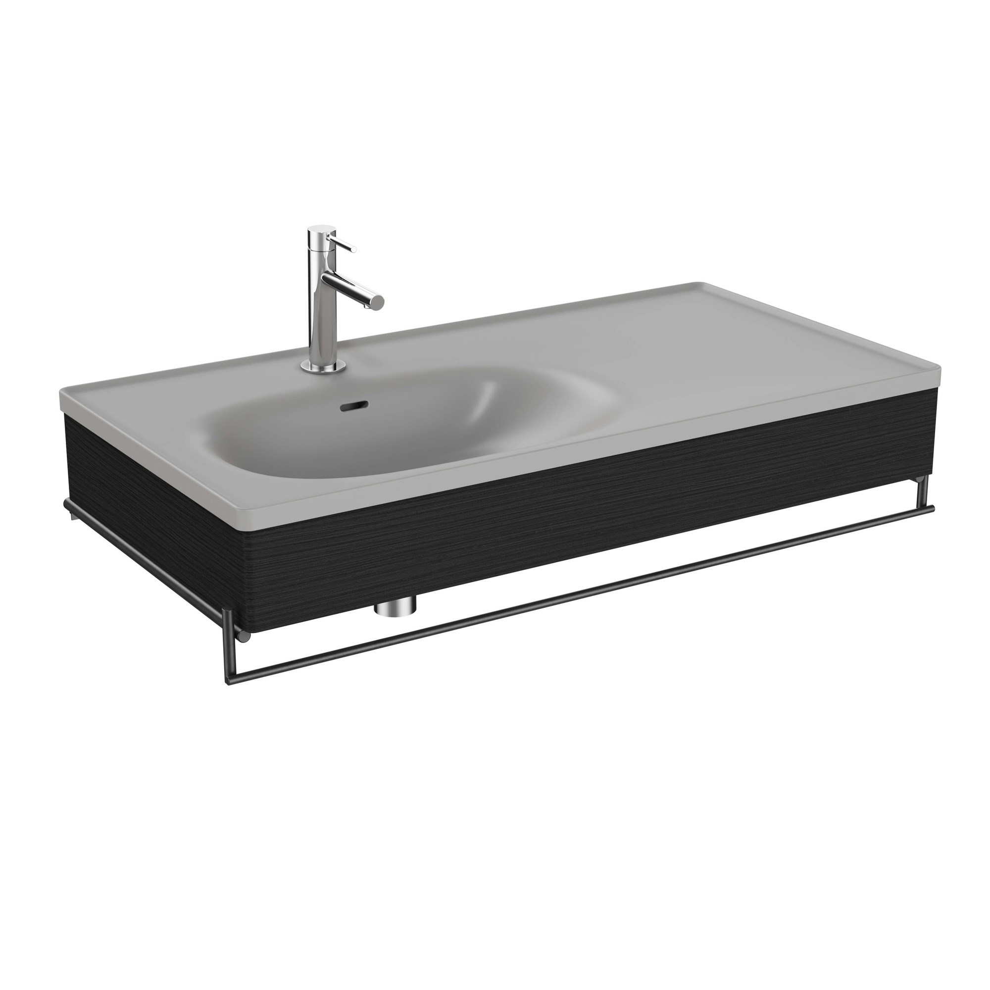 Vitra Equal Lavabo Ünitesi 100 cm Asimetrik Gri Lavabolu Havluluklu Hareli Siyah Meşe 66058