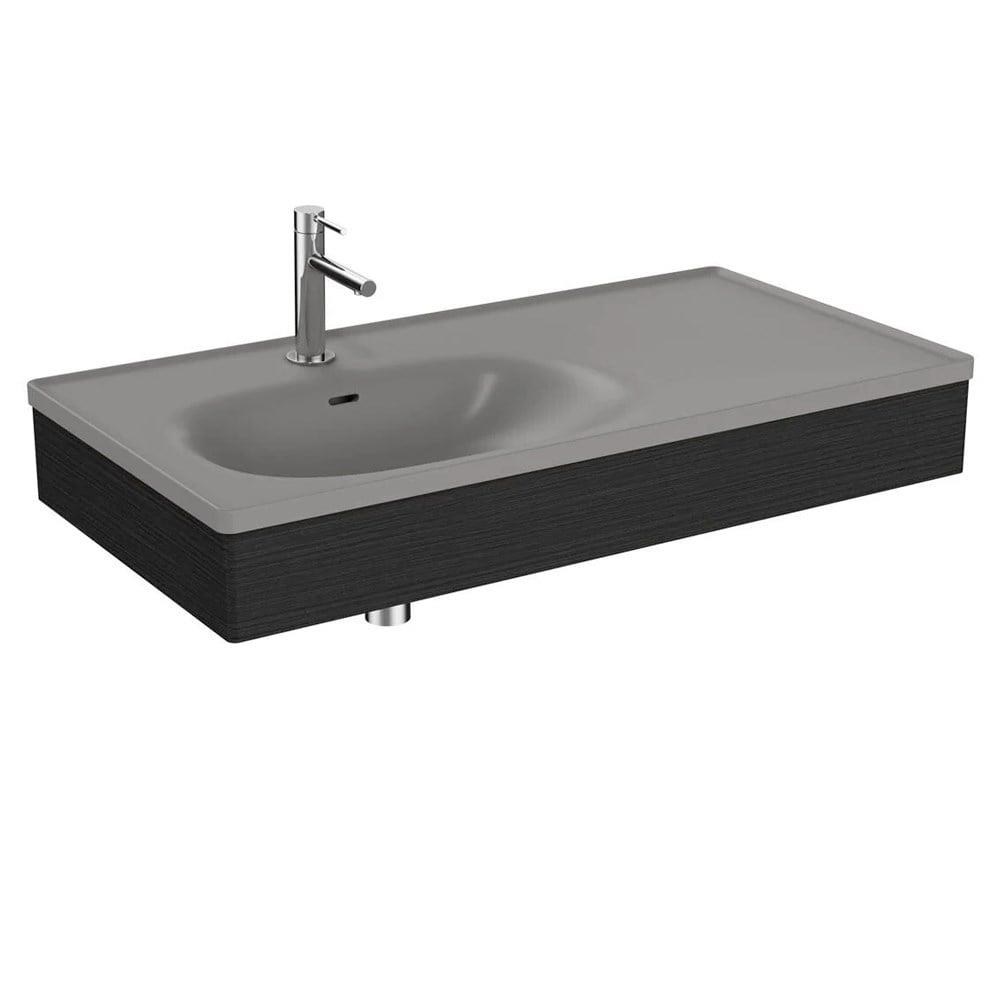 Vitra Equal Lavabo Ünitesi, 100 Cm, Asimetrik Gri Lavabolu,Hareli Siyah Meşe - 66056