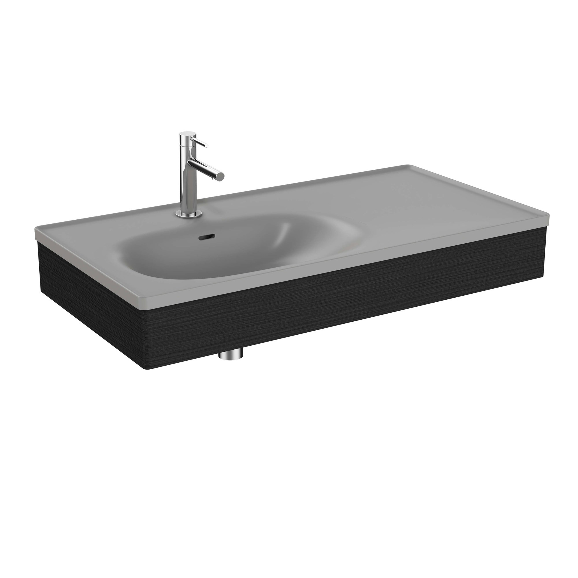 Vitra Equal Lavabo Ünitesi 100 cm Asimetrik Gri Lavabolu Hareli Siyah Meşe 66056