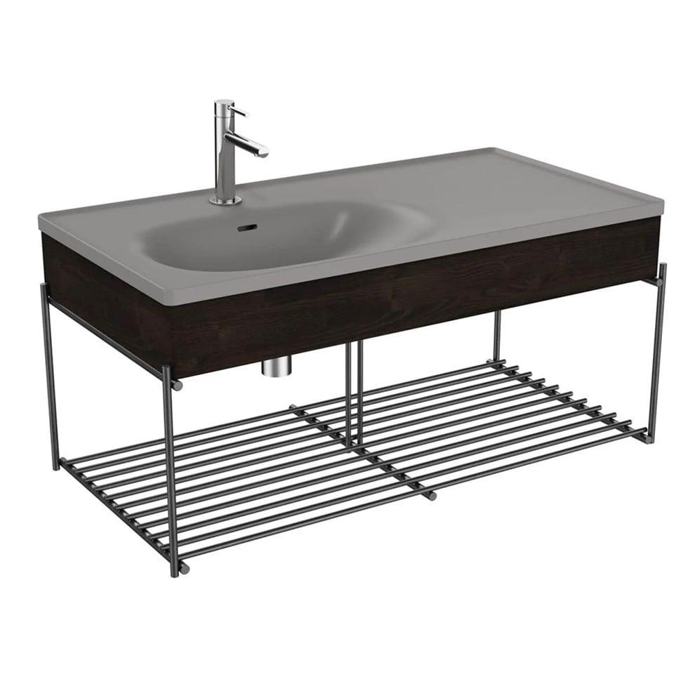 Vitra Equal Lavabo Ünitesi, 100 Cm, Asimetrik Gri Lavabolu,Raflı, Karaağaç - 66061