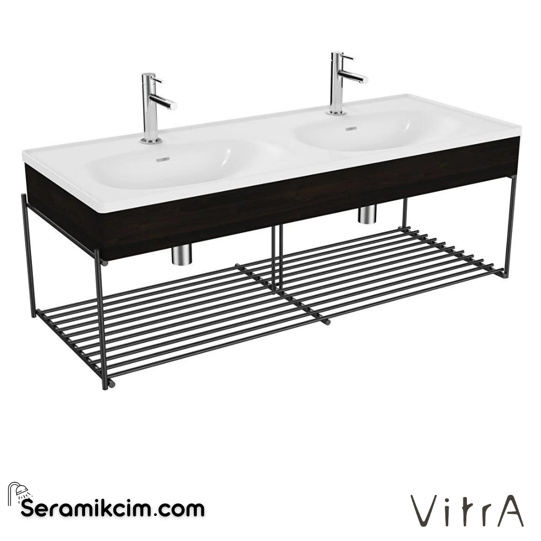 Vitra Equal Lavabo Ünitesi, 130 Cm, Çift Hazneli Lavabolu, Raflı, Karaağaç - 64101
