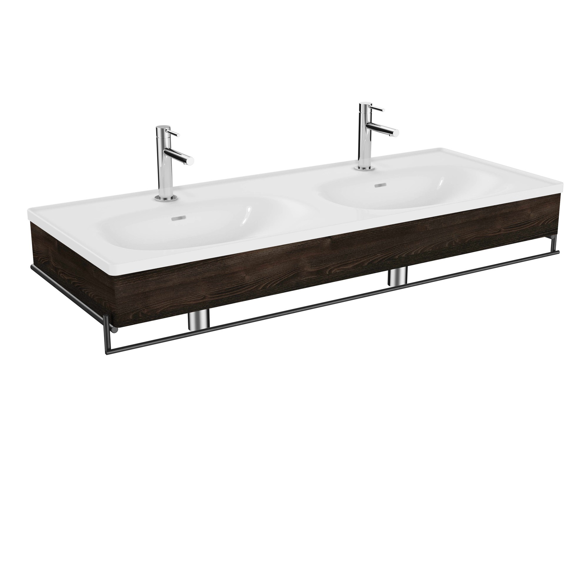 Vitra Equal Lavabo Ünitesi 130 cm Çift Hazneli Beyaz Lavabolu Havluluklu Karaağaç 81088