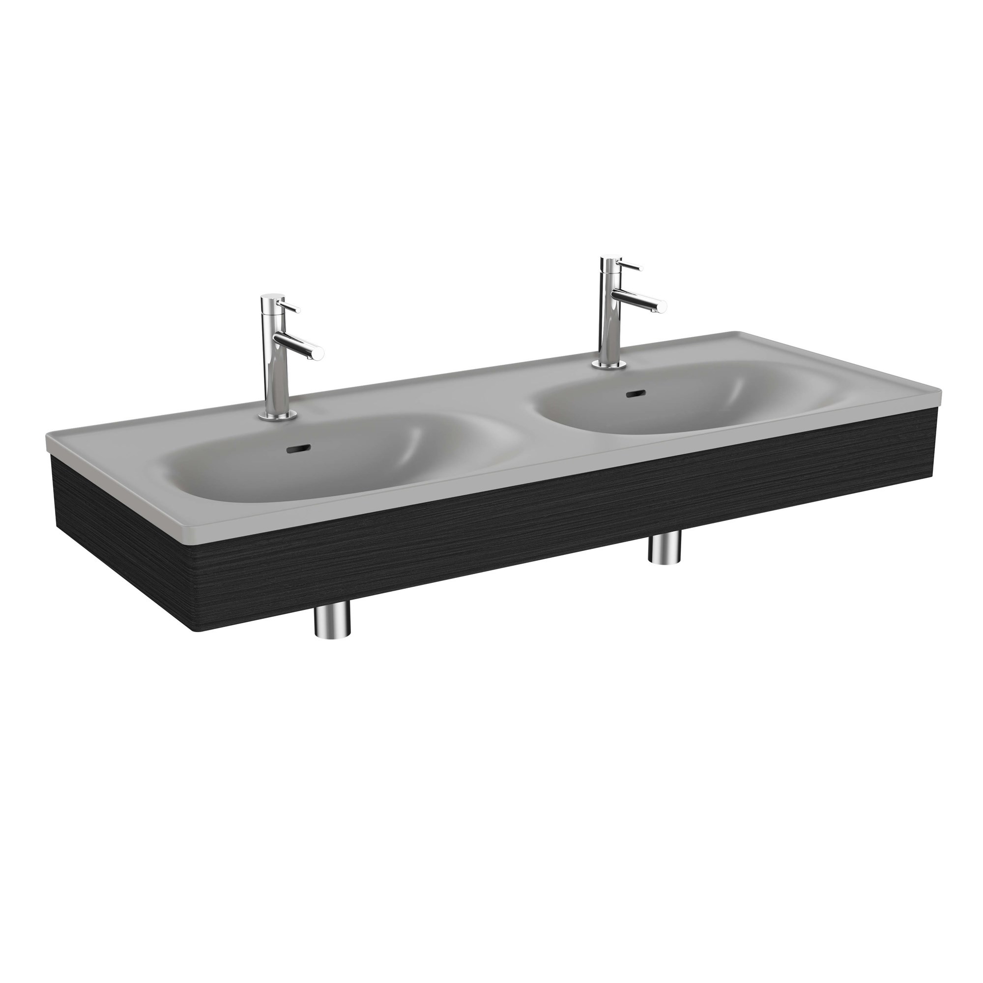 Vitra Equal Lavabo Ünitesi 130 cm Çift Hazneli Gri Lavabolu Hareli Siyah Meşe 66062