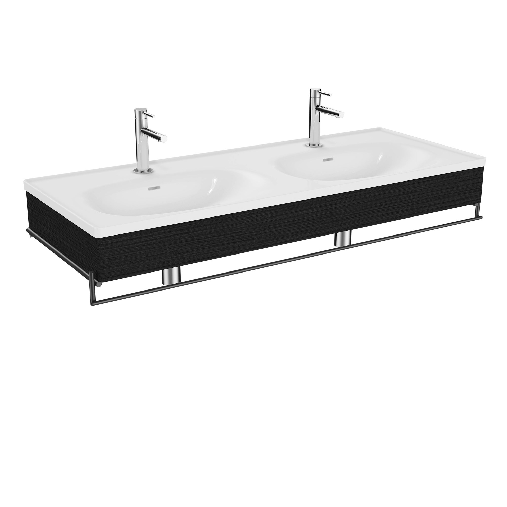 Vitra Equal Lavabo Ünitesi 130 cm Çift Hazneli Beyaz Lavabolu Havluluklu Hareli Siyah Meşe 64097
