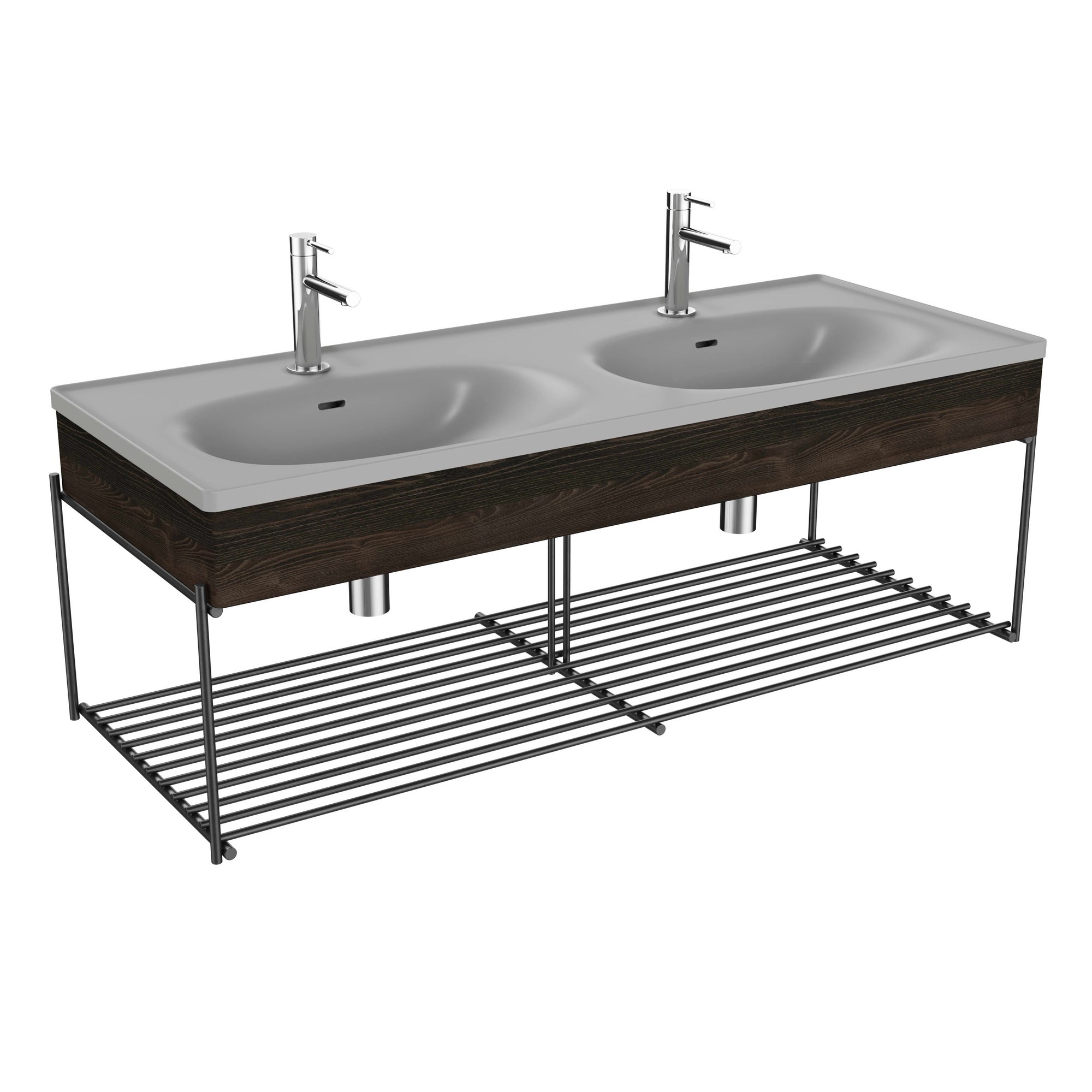 Vitra Equal Lavabo Ünitesi 130 cm Raflı Çift Hazneli Gri Lavabolu Karaağaç 81127