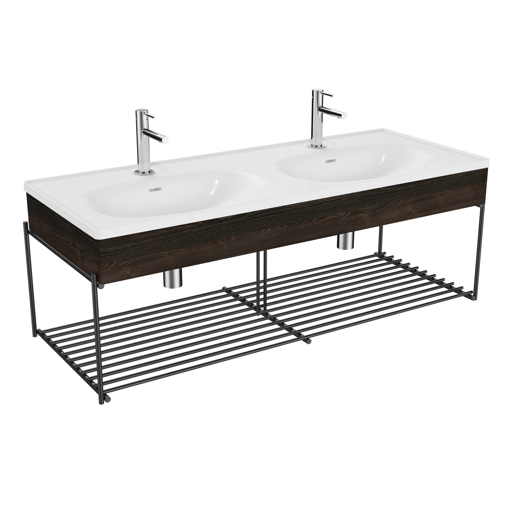 Vitra Equal Lavabo Ünitesi 130 cm Raflı Çift Hazneli Beyaz Lavabolu Karaağaç 81089