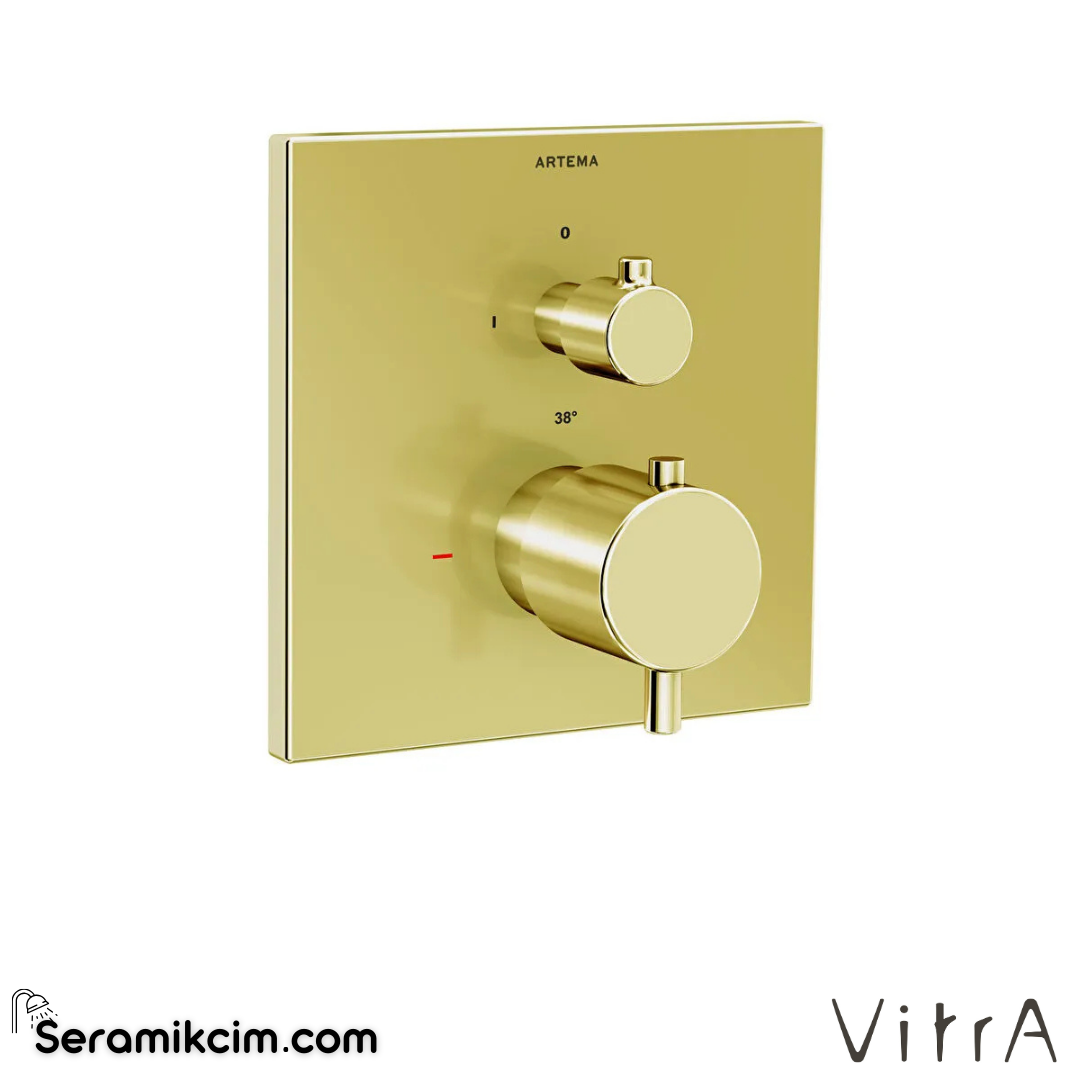 VitrA Flow Square Ankastre Termostatik Banyo Bataryası (V-Box, sıva üstü grubu) Soft Altın A4326874 - A4326874