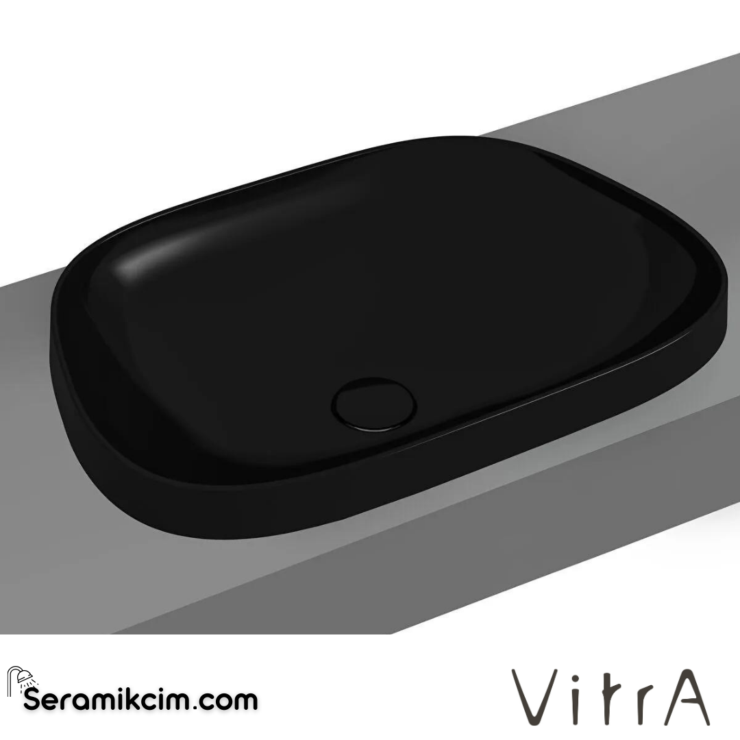 VitrA Frame Tezgahüstü Lavabo Tv Shape, 55x39 cm Armatür Deliksiz, Su Taşma Deliksiz, Clean, Siyah - 5653B470-0016