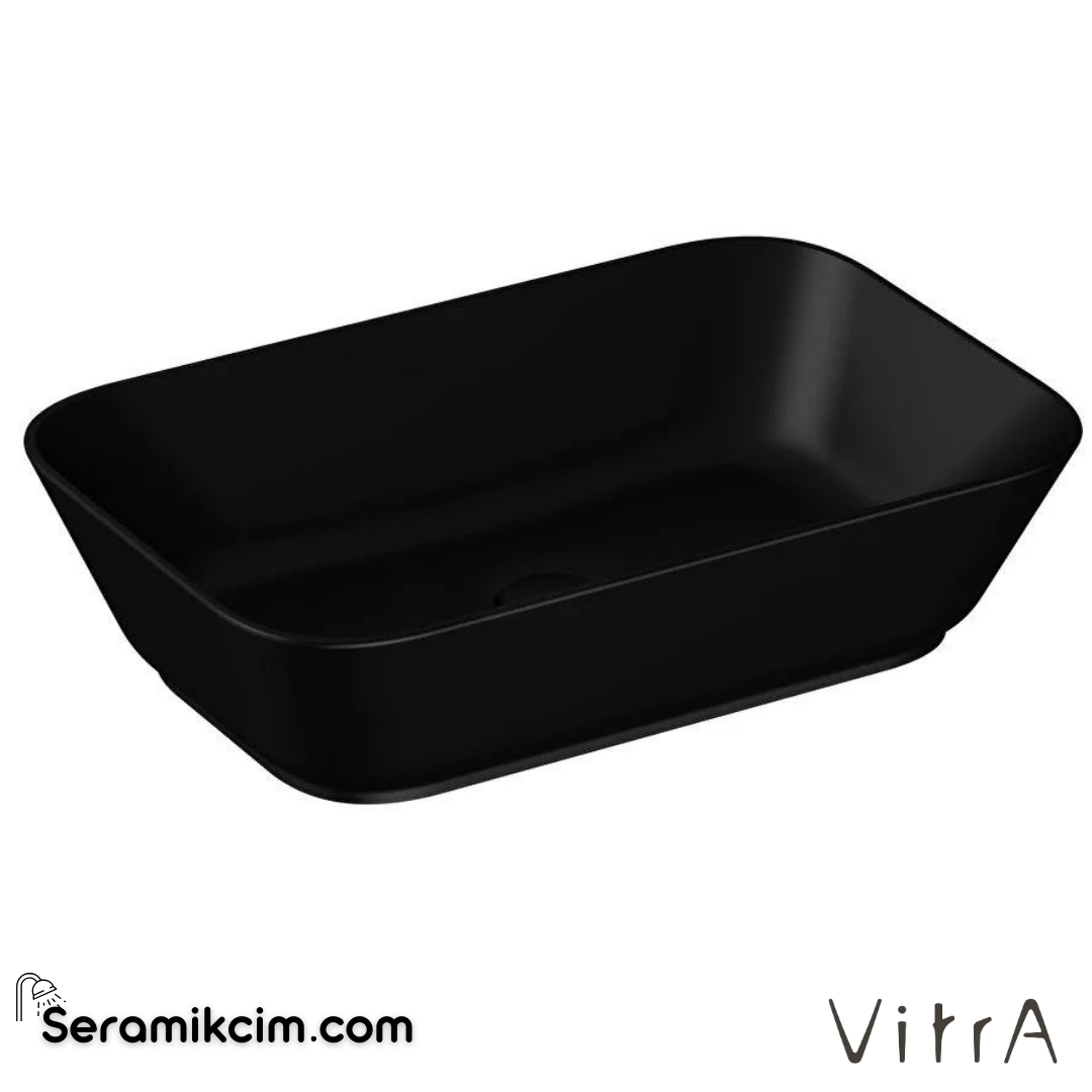 Vitra Geo Çanak Lavabo Dikdörtgen, 60X39 Cm Armatür Deliksiz, Su Taşma Deliksiz, Mat Siyah - 7425B083-0016