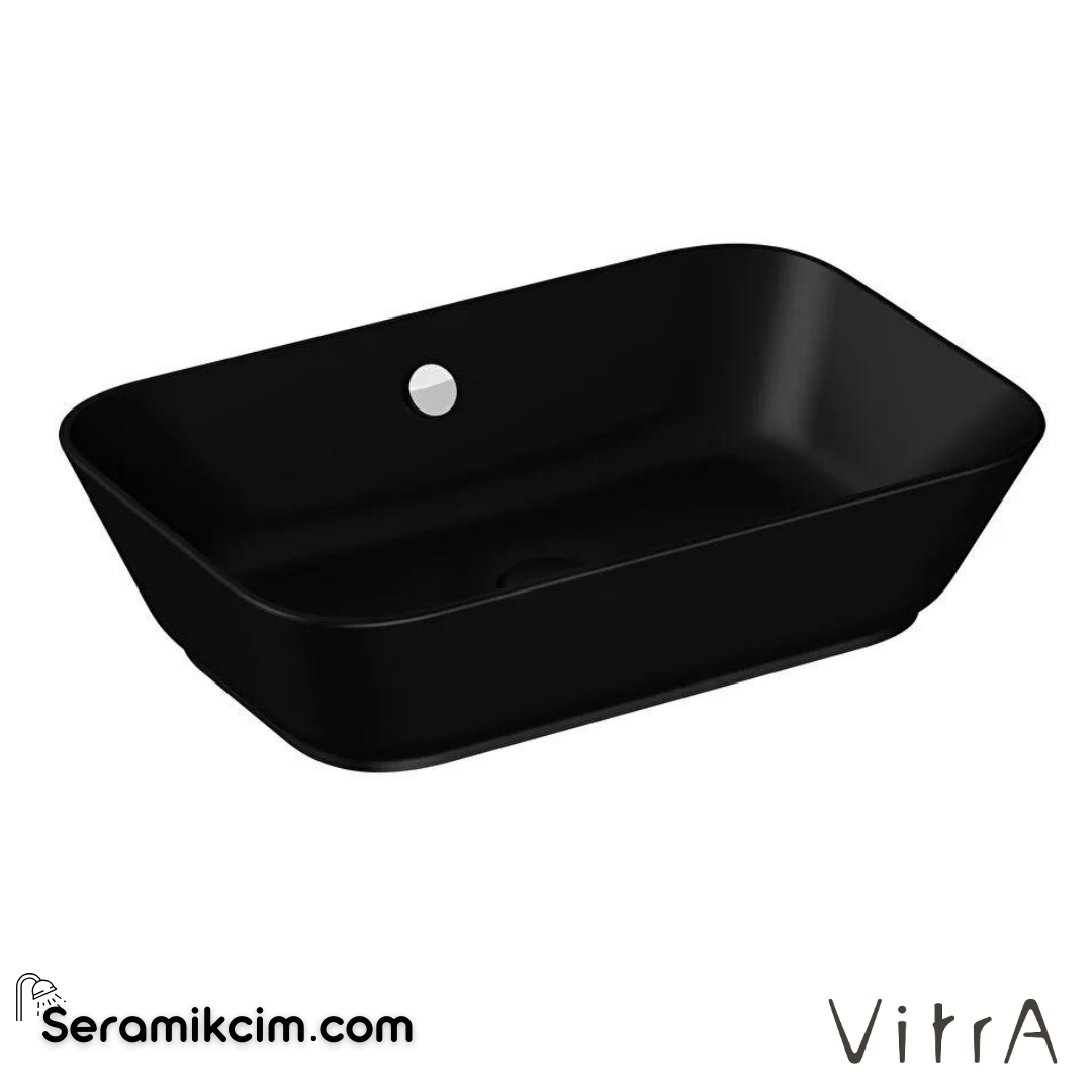 Vitra Geo Çanak Lavabo Dikdörtgen, 60X39 Cm Armatür Deliksiz, Su Taşma Delikli, Mat Siyah - 7425B083-0012
