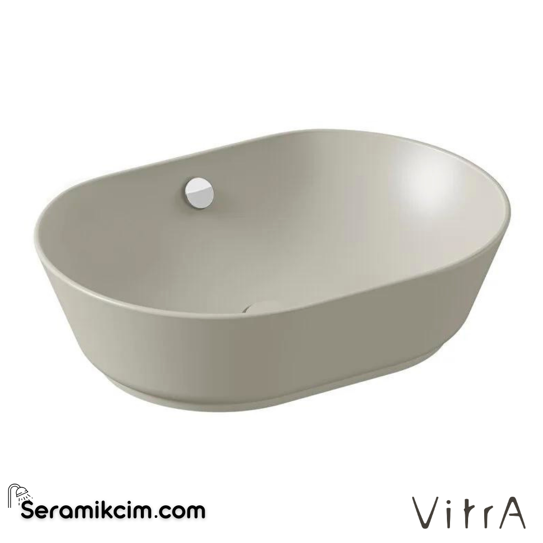 Vitra Geo Çanak Lavabo Oval, 55X40 Cm Armatür Deliksiz, Su Taşma Delikli, Mat Bej - 7427B020-0012