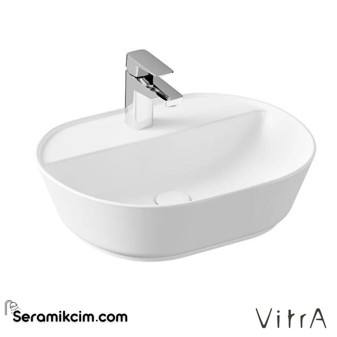 Vitra Geo Çanak Lavabo Oval, 55X43 Cm Tek Armatür Delikli, Su Taşma Deliksiz, Mat Beyaz - 7428B001-0041