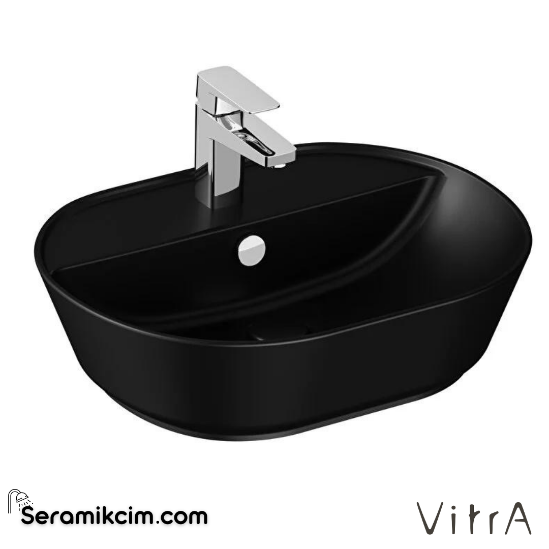Vitra Geo Çanak Lavabo Oval, 55X43 Cm Tek Armatür Delikli, Su Taşma Delikli, Mat Siyah - 7428B083-0001