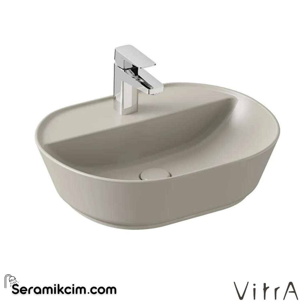 Vitra Geo Çanak Lavabo Oval, 55X43 Cm Tek Armatür Delikli, Su Taşma Deliksiz, Mat Bej - 7428B020-0041