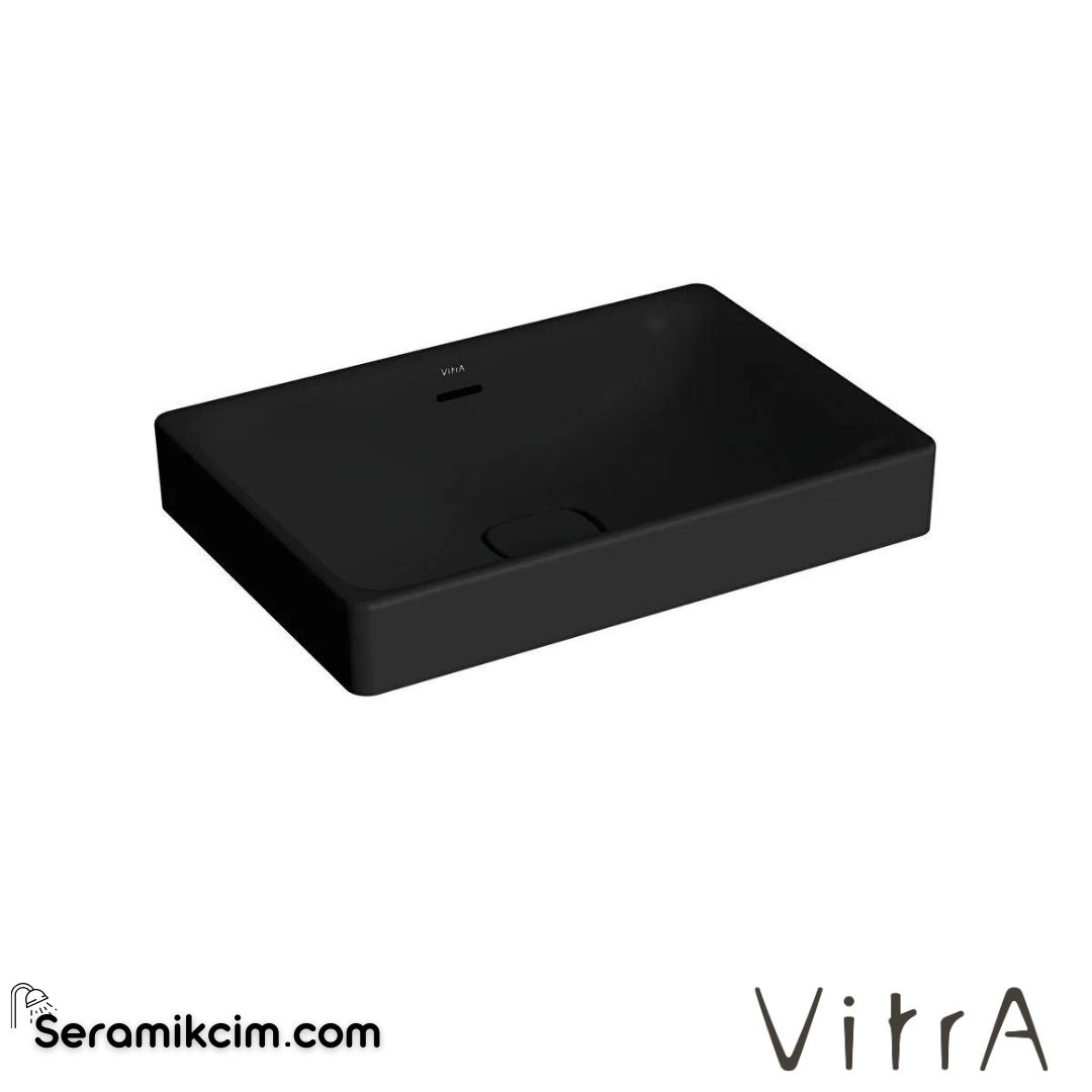 VitrA Metropole Çanak Lavabo Dikdörtgen, 60x40 cm Armatür Deliksiz, Su Taşma Delikli, Mat Siyah - 7535B083-0673