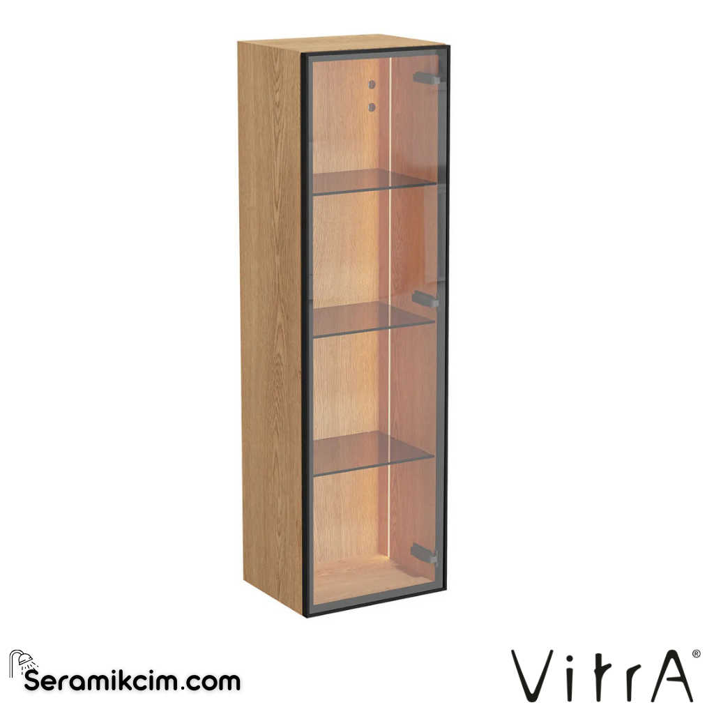 VitrA Metropole Edge Boy Dolabı 35 cm, cam kapaklı, kısa açık meşe, sağ 67250 - 67250