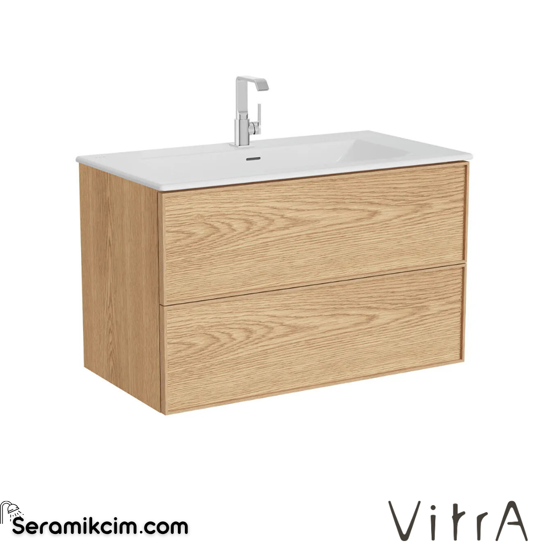 VitrA Metropole Edge Lavabo Dolabı 100 cm, iki çekmeceli etajerli lavabolu, açık meşe 67137
