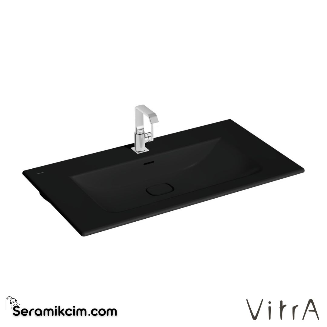 VitrA Metropole Etajerli Lavabo 60x53 cm Tek Armatür Delikli, Su Taşma Delikli, Mat Siyah - 7539B083-0001