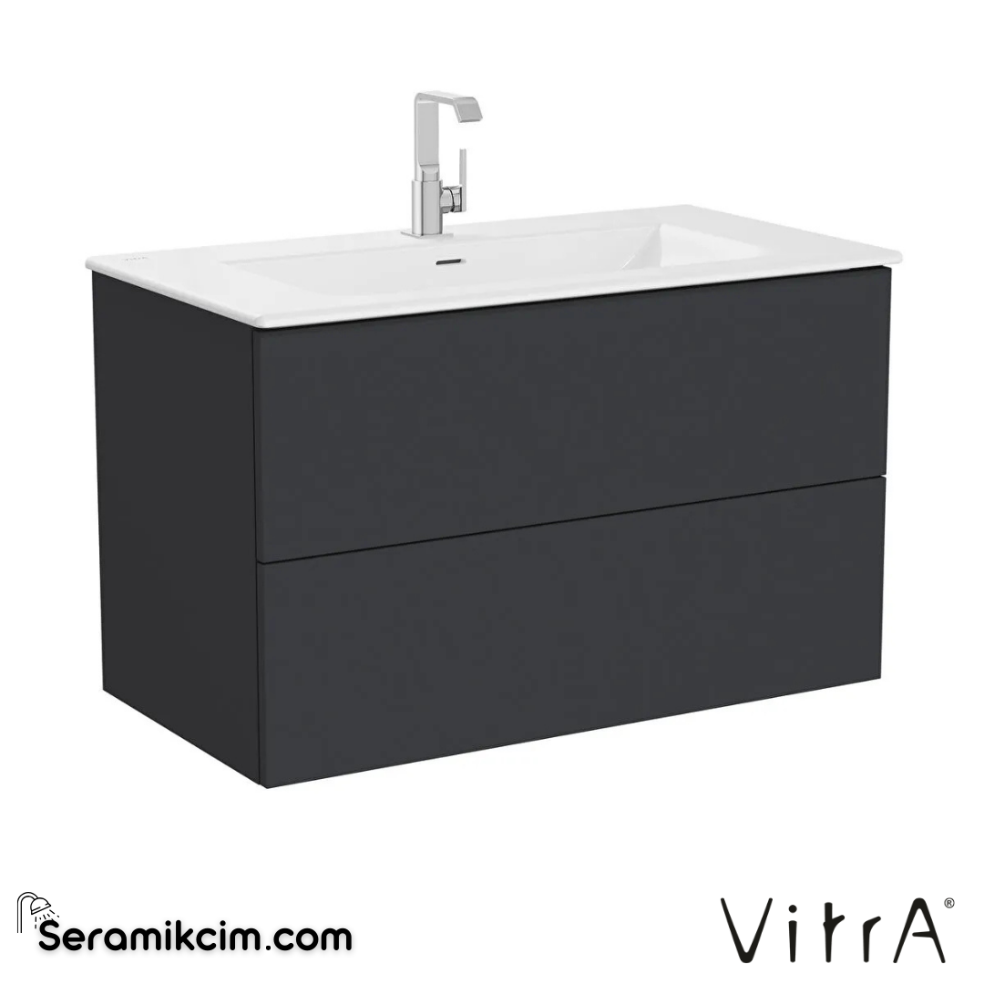 VitrA Metropole Pure Lavabo Dolabı 100 cm, iki çekmeceli etajerli lavabolu, mat grafit 67227 - 67227
