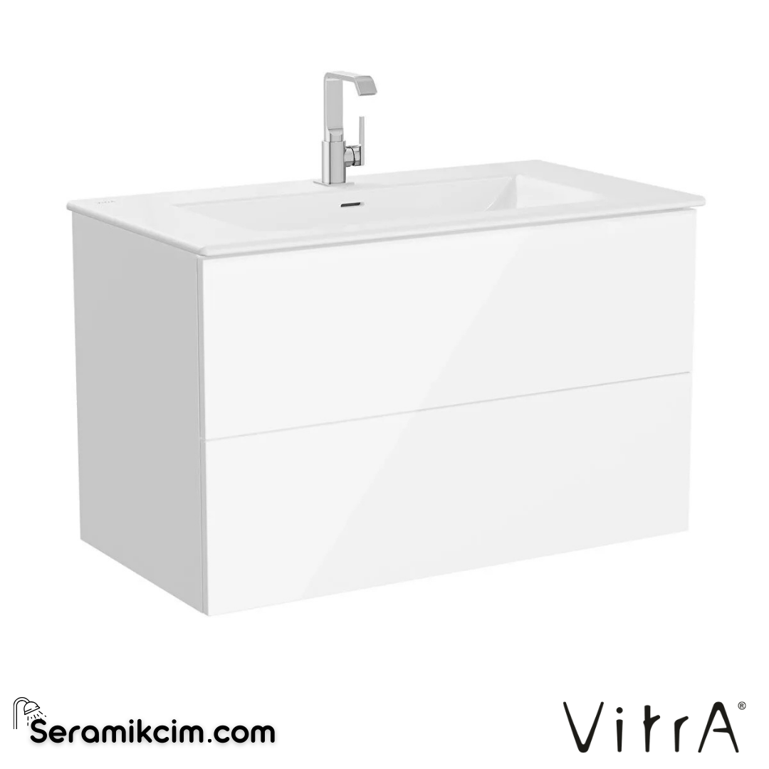 VitrA Metropole Pure Lavabo Dolabı 100 cm, iki çekmeceli etajerli lavabolu, parlak beyaz 67337 - 67337