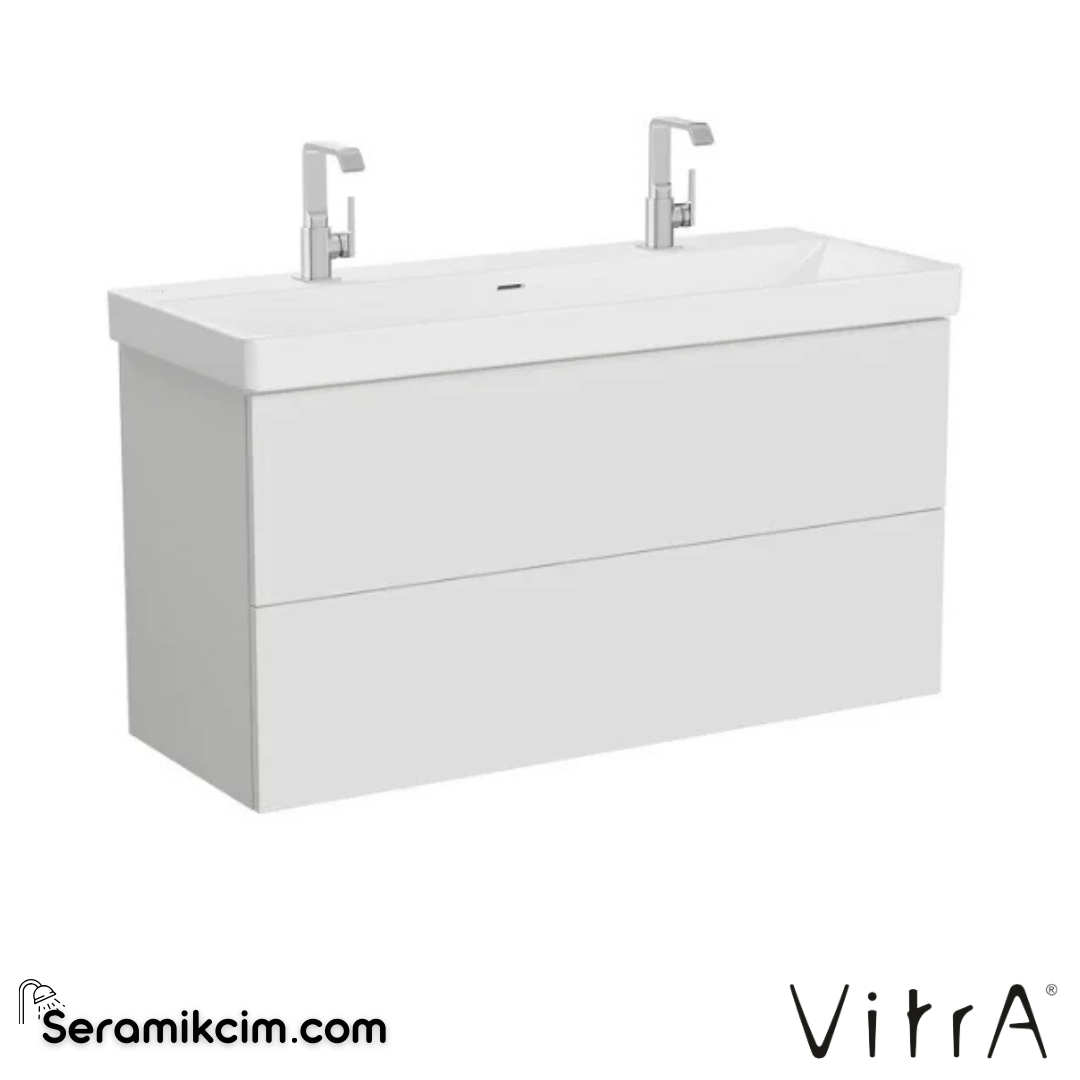 VitrA Metropole Pure Lavabo Dolabı 120 cm, iki çekmeceli standart lavabolu, mat açık gri 67211 - 67211