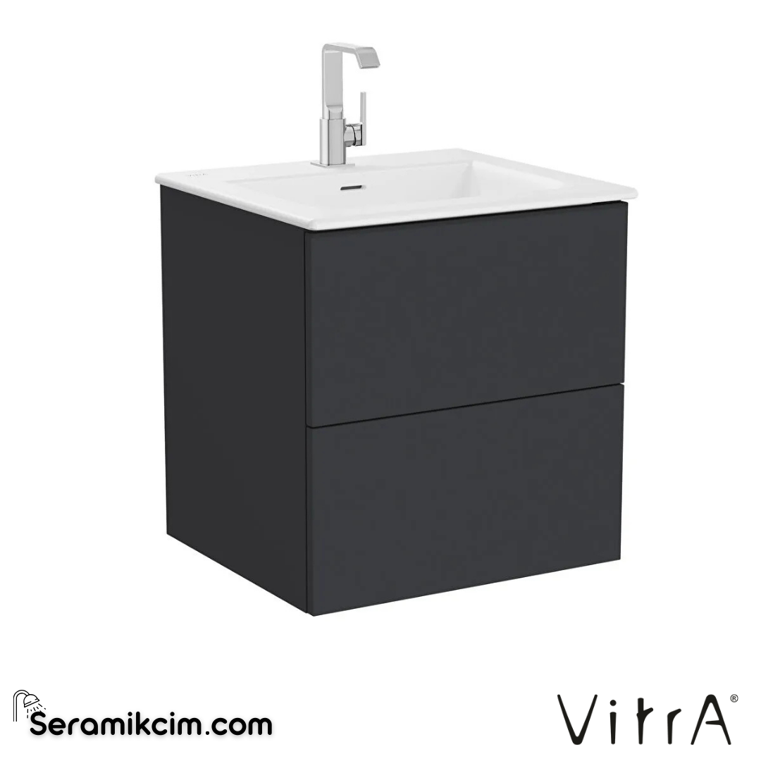 VitrA Metropole Pure Lavabo Dolabı 60 cm, iki çekmeceli etajerli lavabolu, mat grafit 67225 - 67225