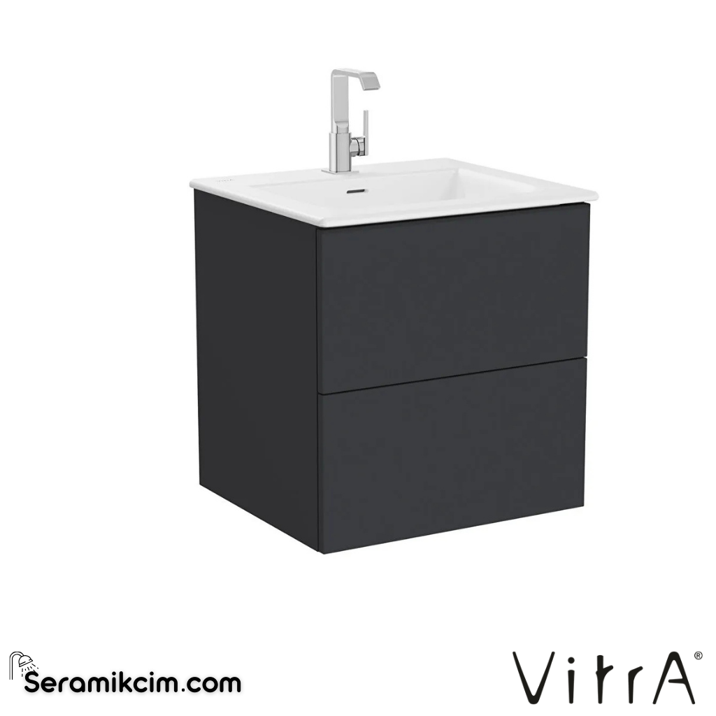 VitrA Metropole Pure Lavabo Dolabı 60 cm, iki çekmeceli standart lavabolu, mat grafit 67221 - 67221
